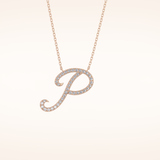 0.138 TCW Round Cut Moissanite P Initial Pendant Necklace