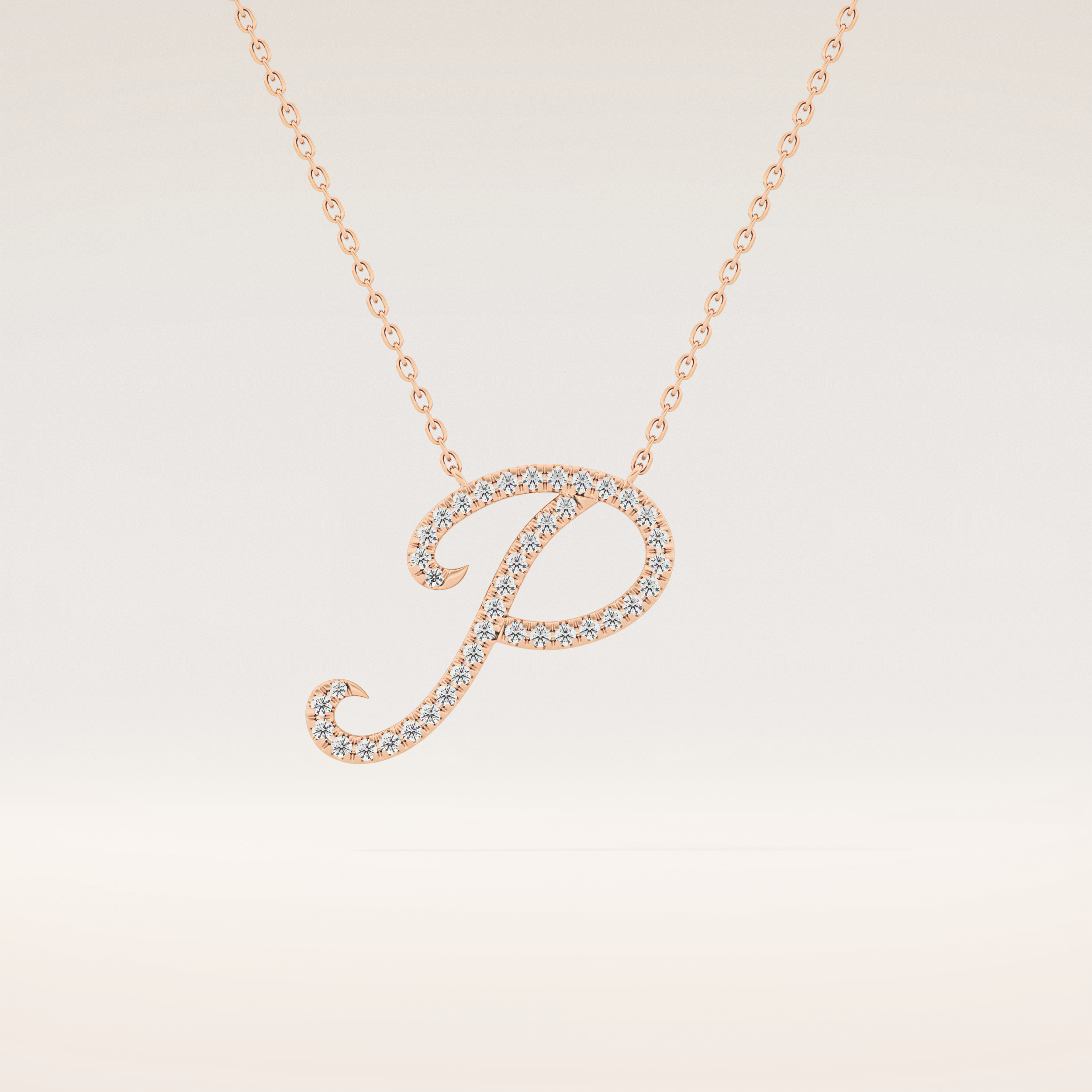 0.138 TCW Round Cut Moissanite P Initial Pendant Necklace