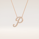 0.138 TCW Round Cut Moissanite P Initial Pendant Necklace