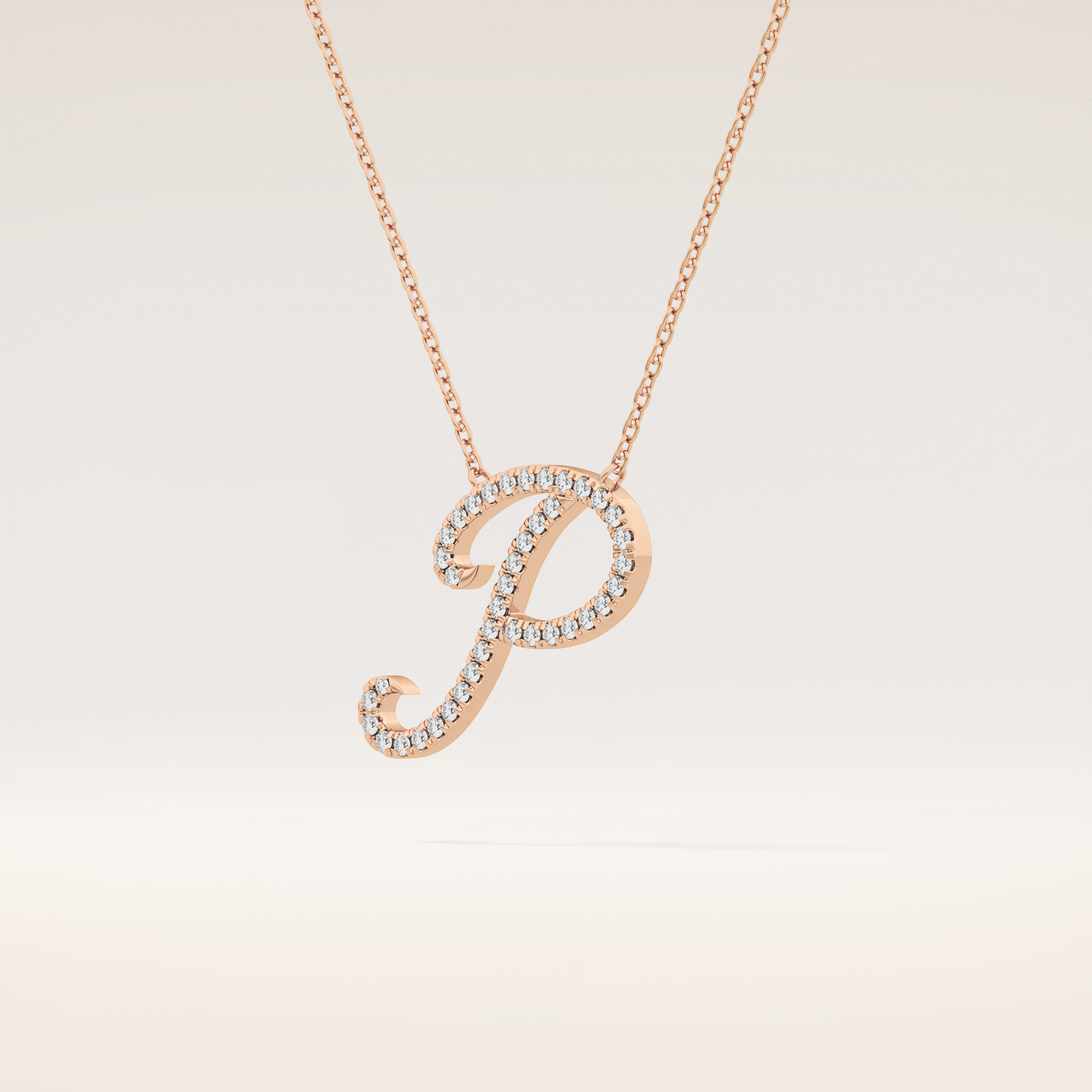 0.138 TCW Round Cut Moissanite P Initial Pendant Necklace