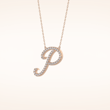 0.138 TCW Round Cut Moissanite P Initial Pendant Necklace