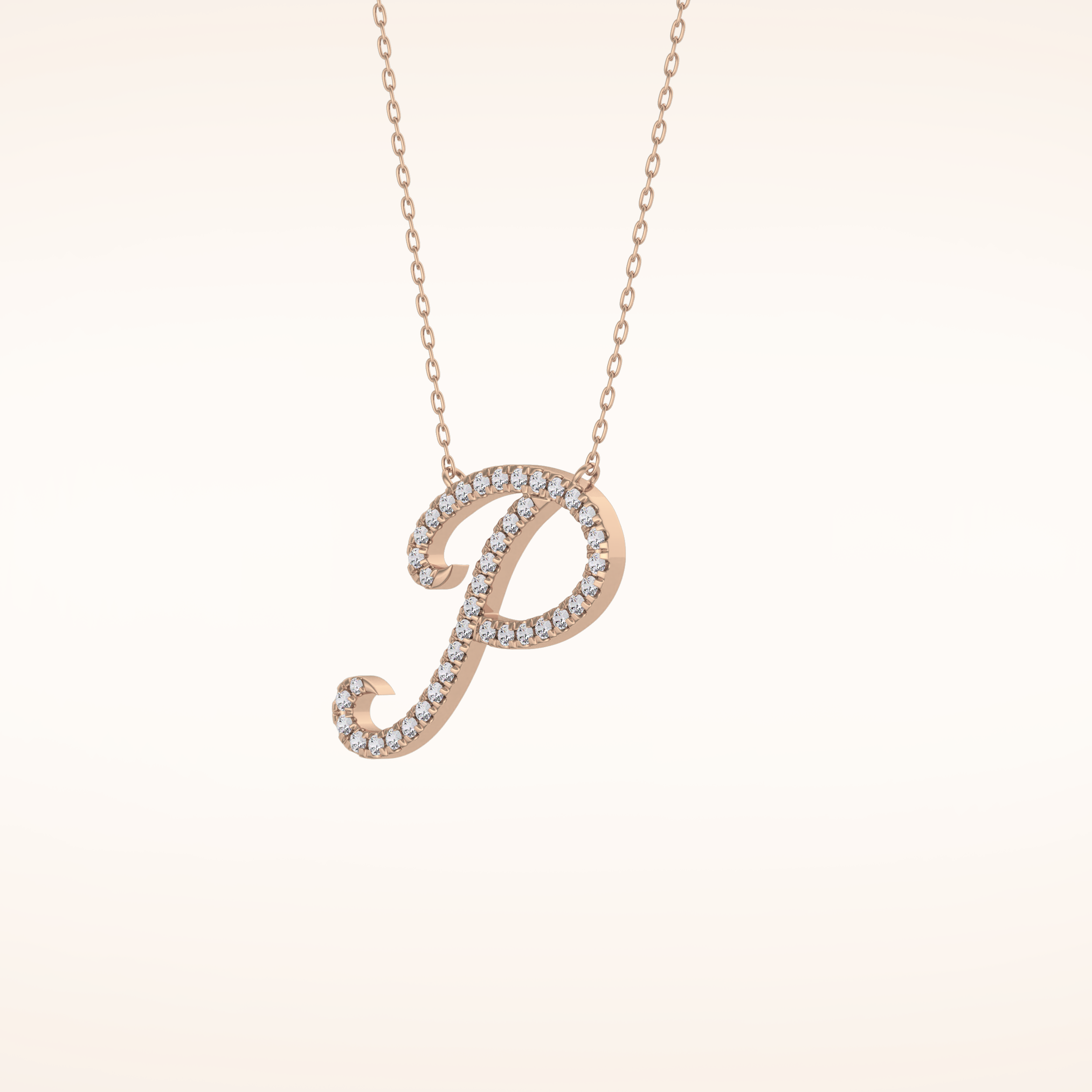 0.138 TCW Round Cut Moissanite P Initial Pendant Necklace