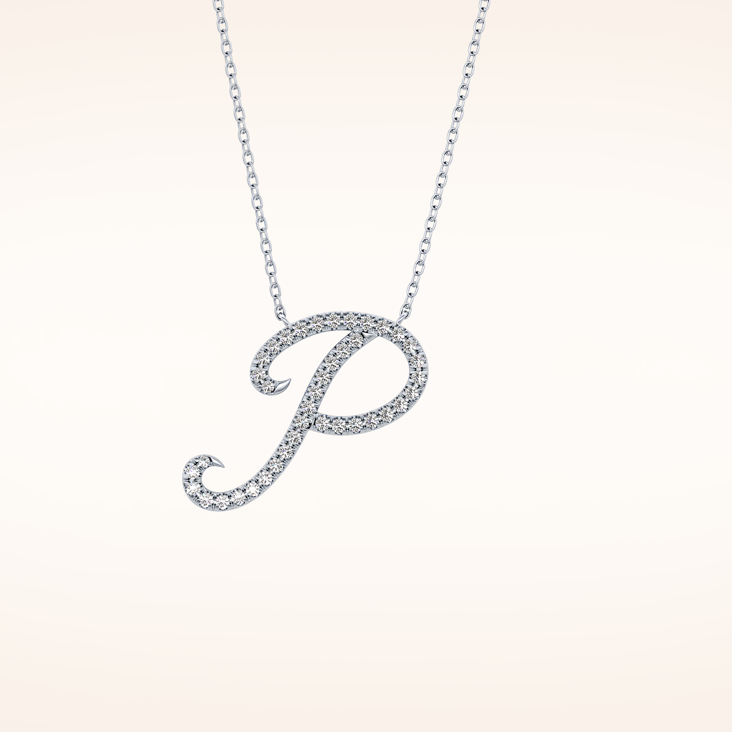 0.138 TCW Round Cut Moissanite P Initial Pendant Necklace