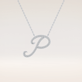 0.138 TCW Round Cut Moissanite P Initial Pendant Necklace