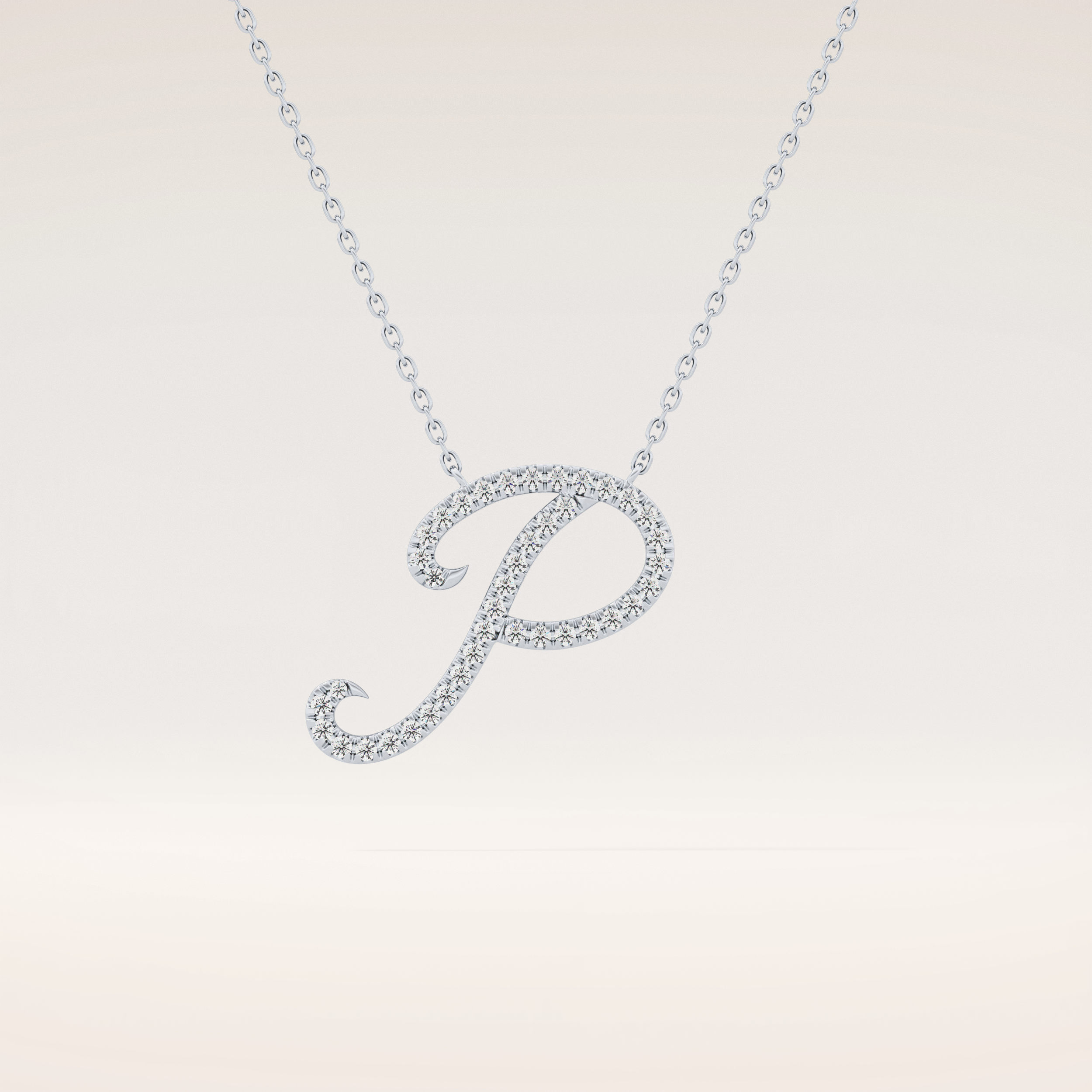 0.138 TCW Round Cut Moissanite P Initial Pendant Necklace