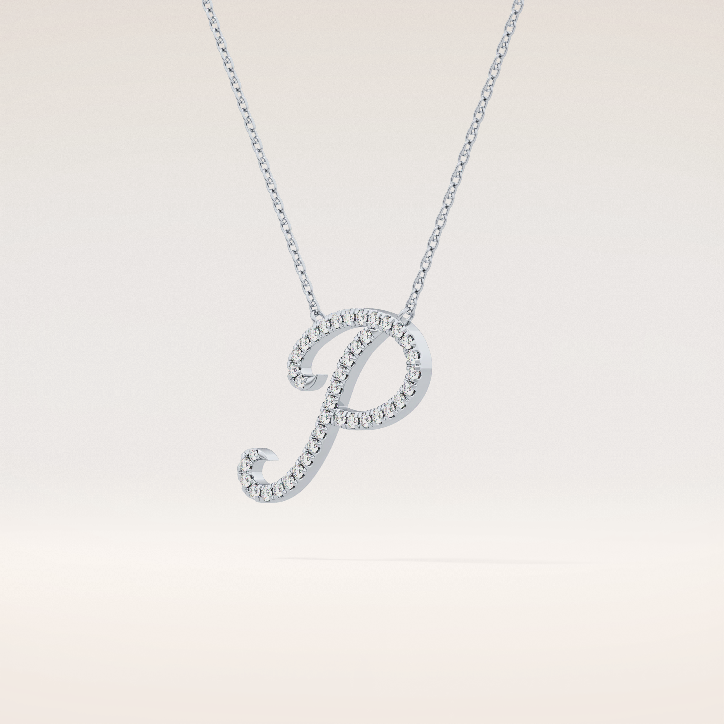 0.138 TCW Round Cut Moissanite P Initial Pendant Necklace