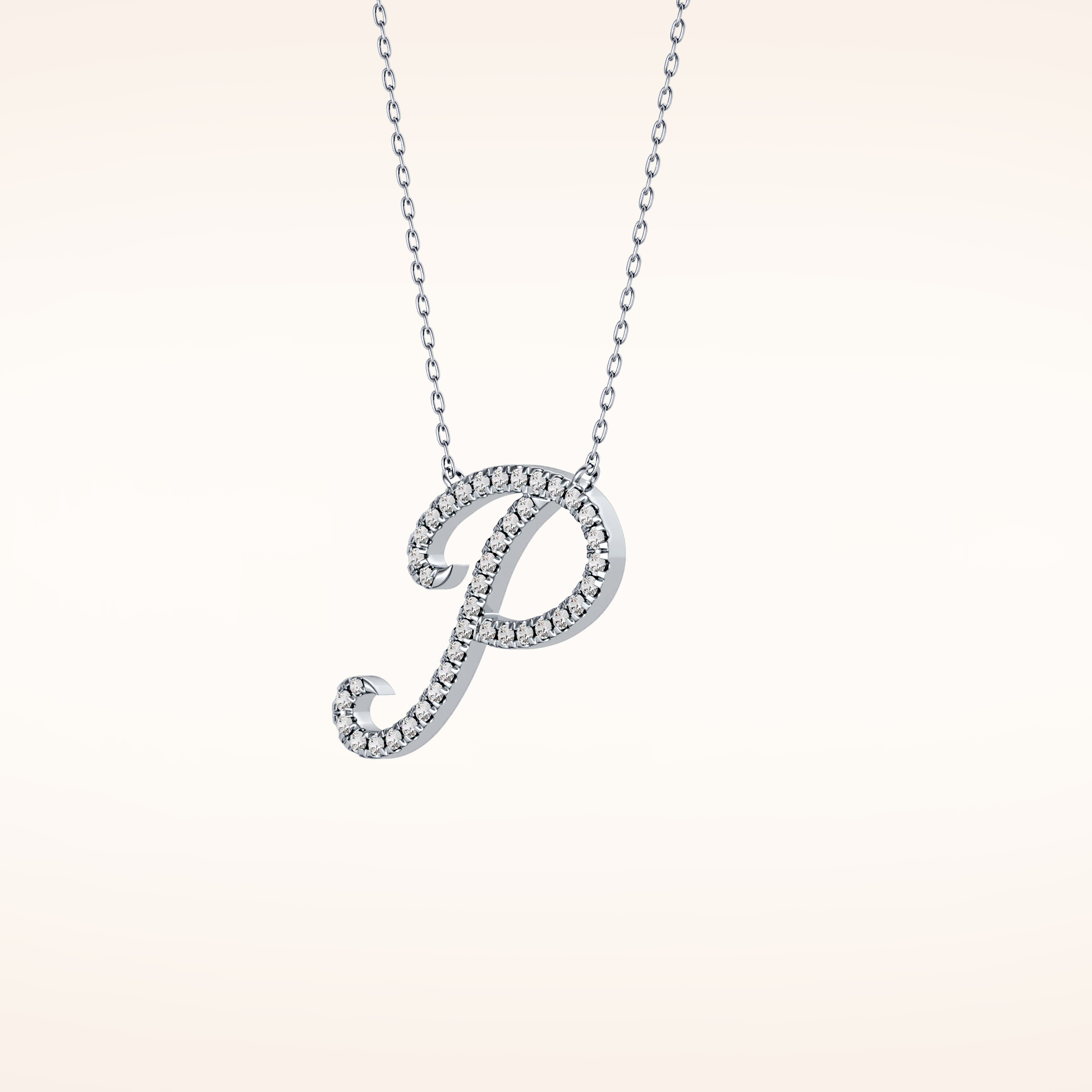 0.138 TCW Round Cut Moissanite P Initial Pendant Necklace