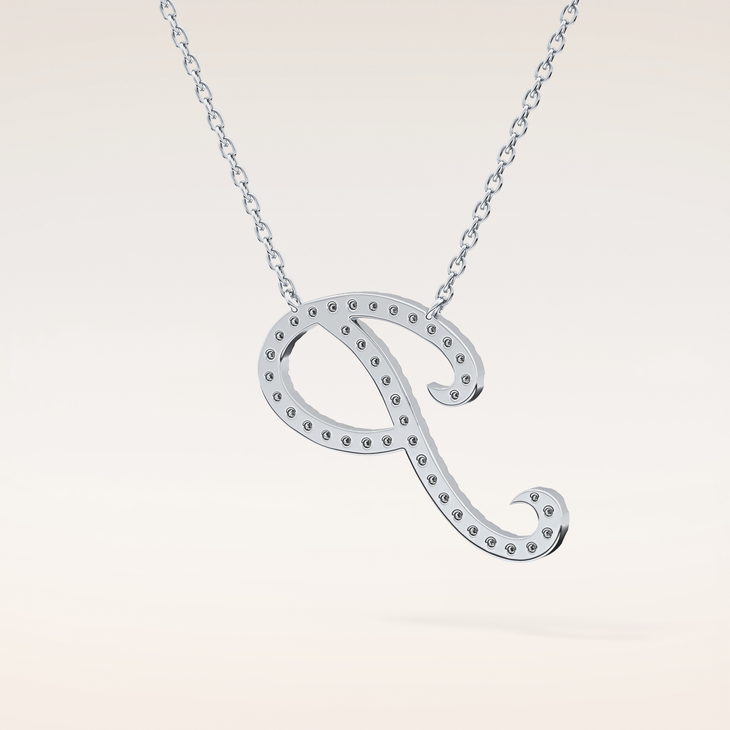 0.138 TCW Round Cut Moissanite P Initial Pendant Necklace