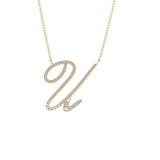 0.157 TCW Round Lab Grown Diamond U Initial Necklace