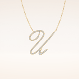 0.157 TCW Round Cut Moissanite U Initial Pendant Necklace