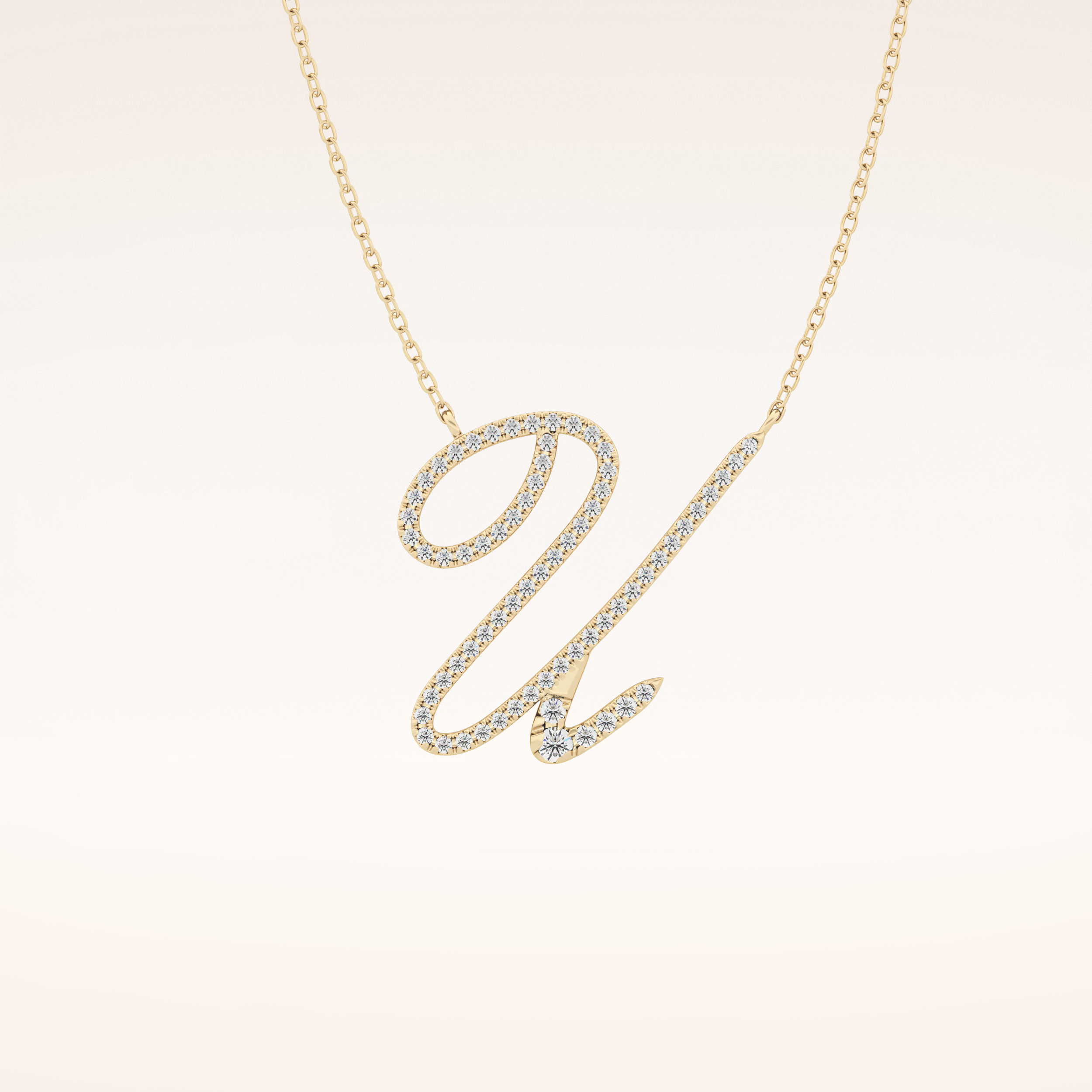 0.157 TCW Round Cut Moissanite U Initial Pendant Necklace