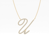 0.157 TCW Round Lab Grown Diamond U Initial Necklace