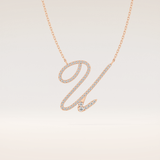 0.157 TCW Round Cut Moissanite U Initial Pendant Necklace