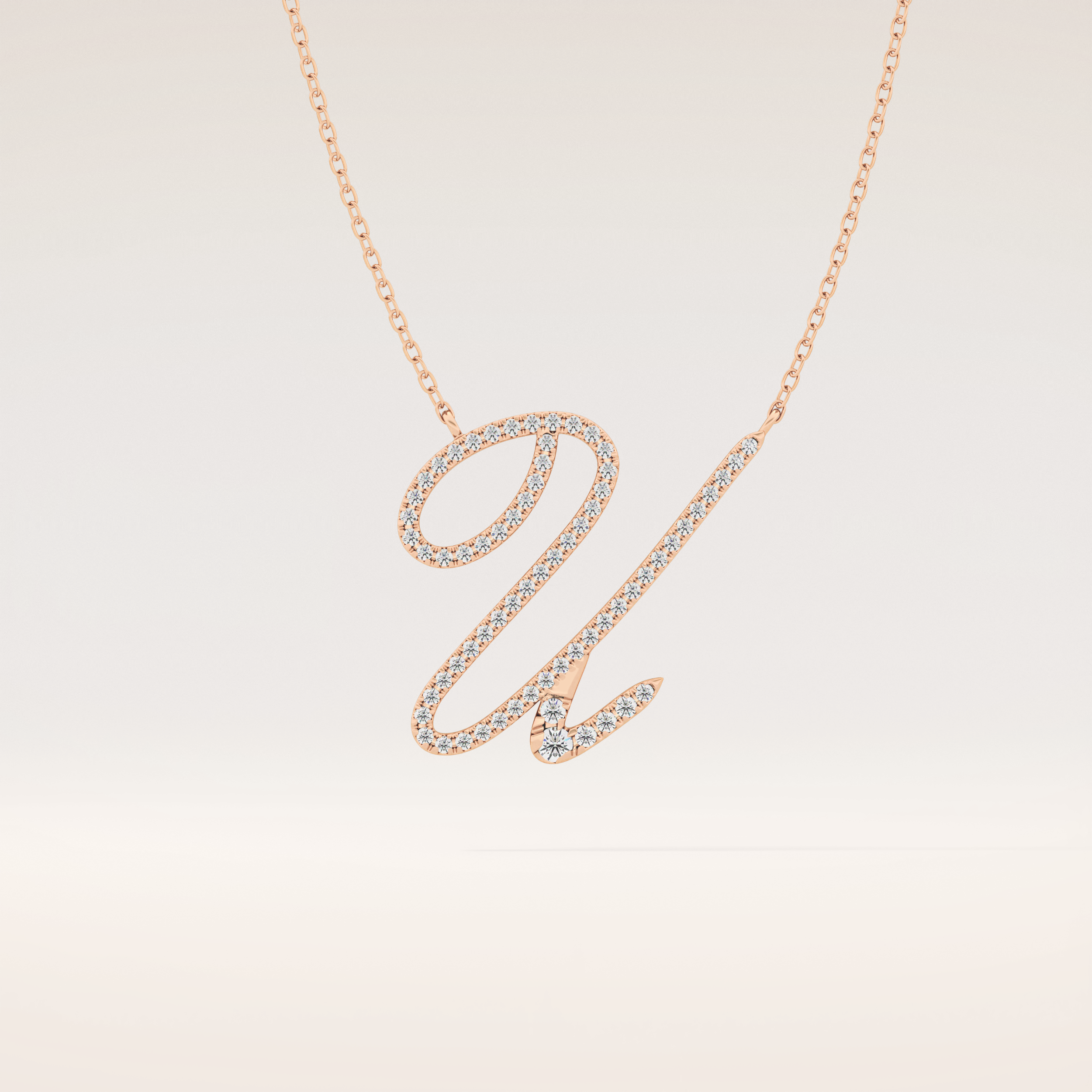 0.157 TCW Round Cut Moissanite U Initial Pendant Necklace