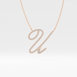 0.157 TCW Round Lab Grown Diamond U Initial Necklace