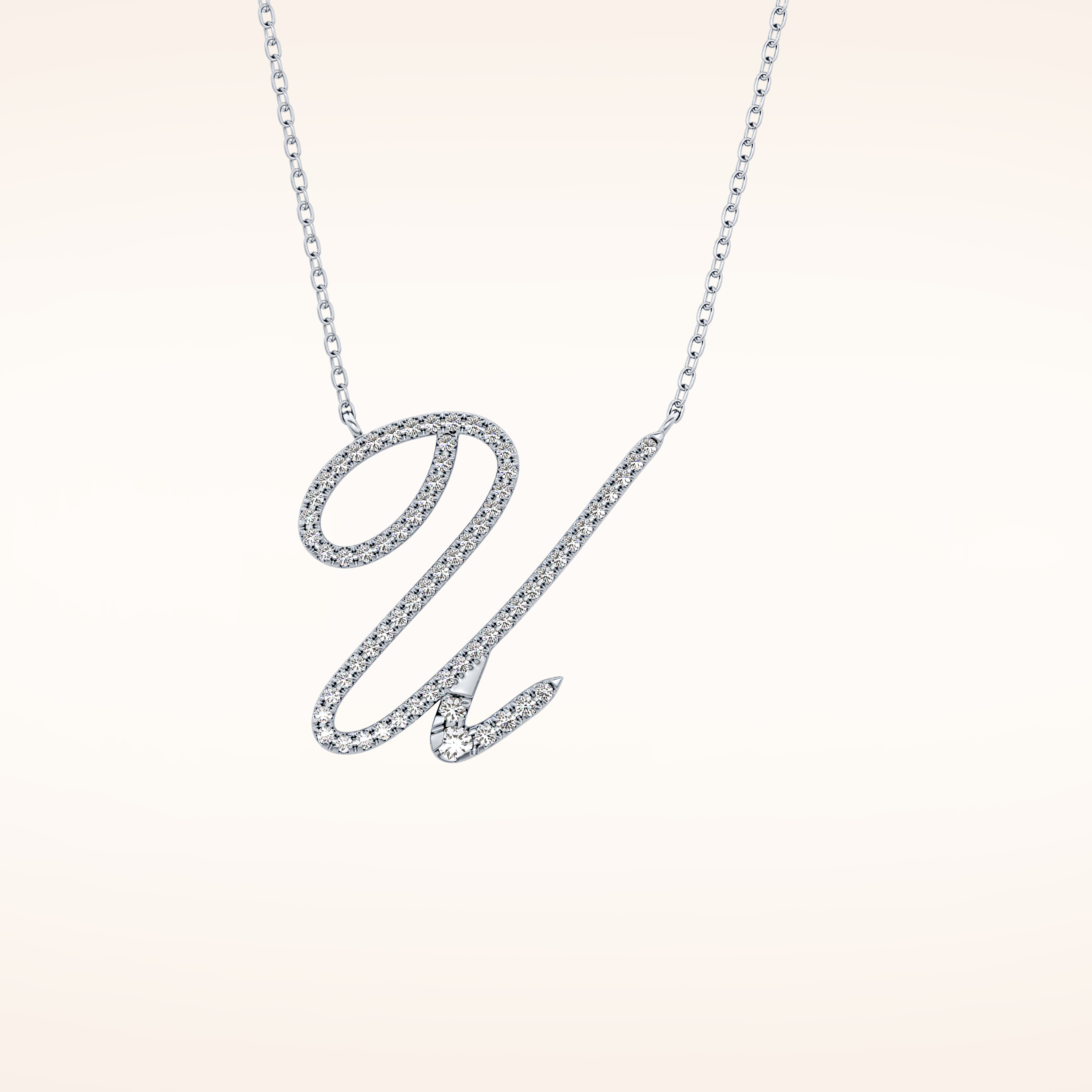0.157 TCW Round Cut Moissanite U Initial Pendant Necklace