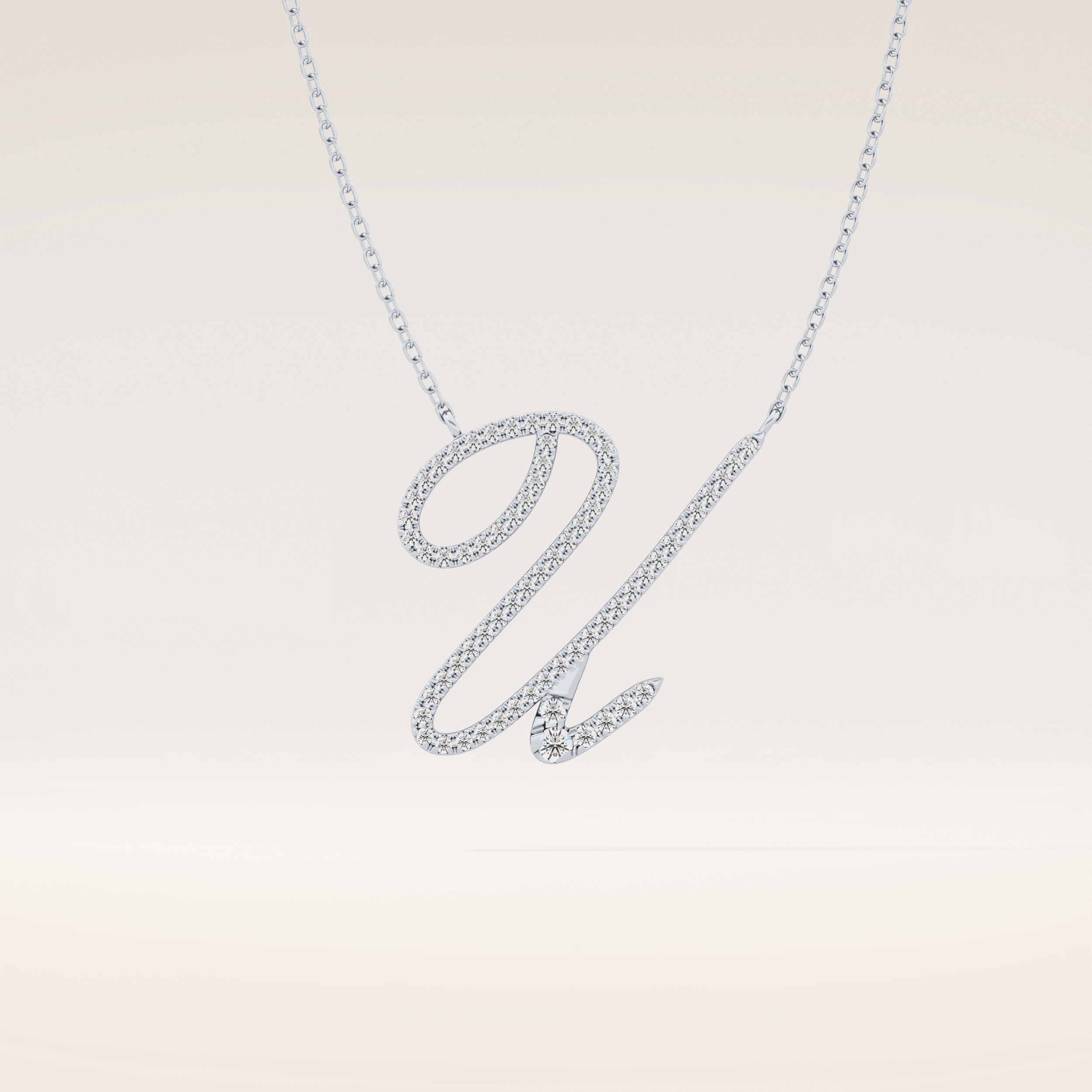 0.157 TCW Round Cut Moissanite U Initial Pendant Necklace