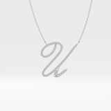 0.157 TCW Round Lab Grown Diamond U Initial Necklace