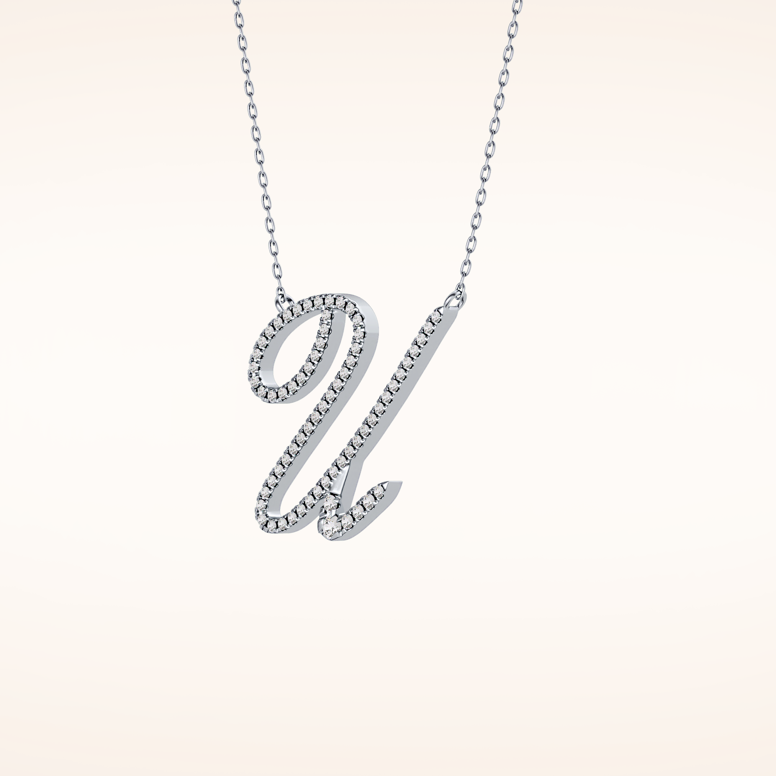 0.157 TCW Round Cut Moissanite U Initial Pendant Necklace