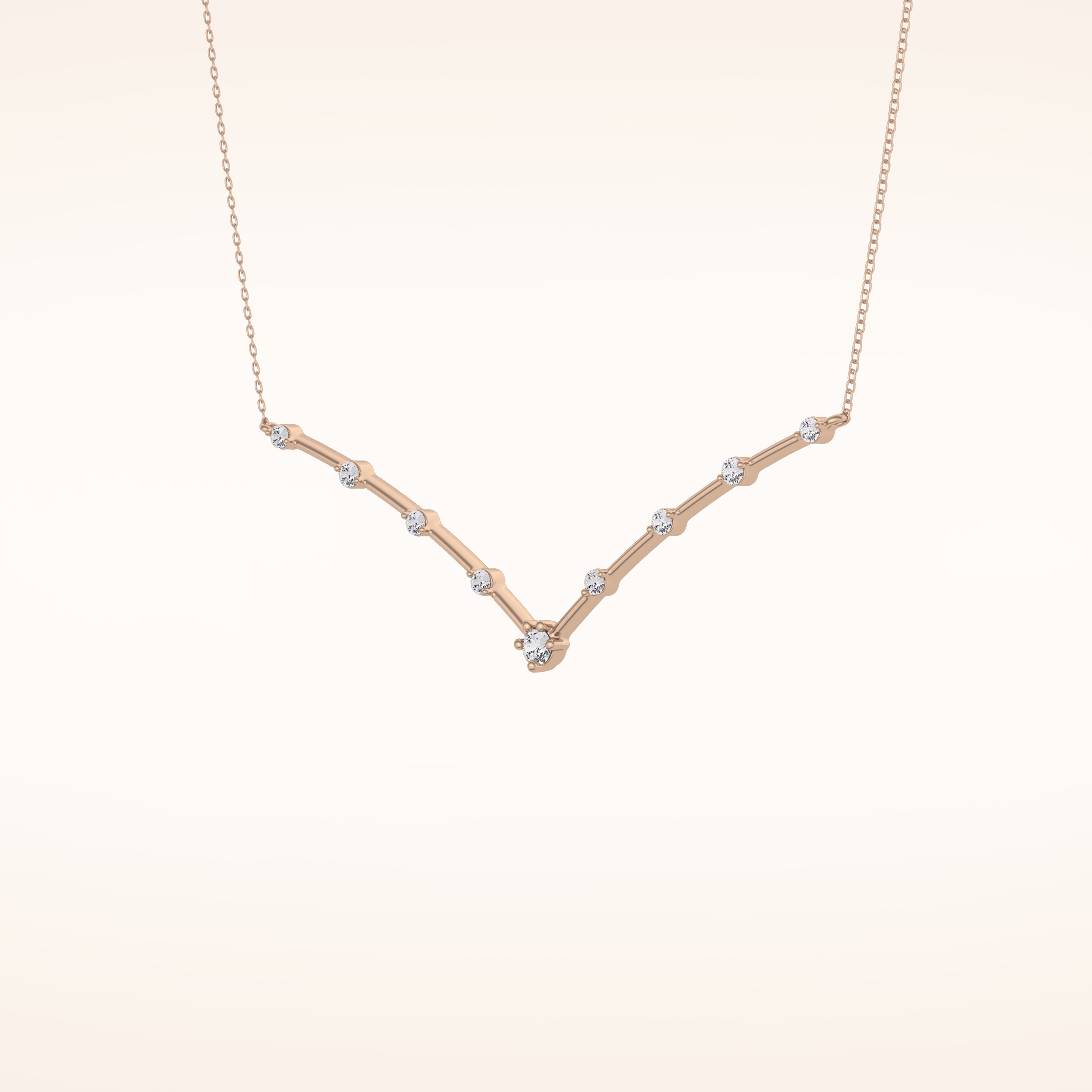 0.33 TCW Round Cut Moissanite Multi Stone V-Shaped Necklace