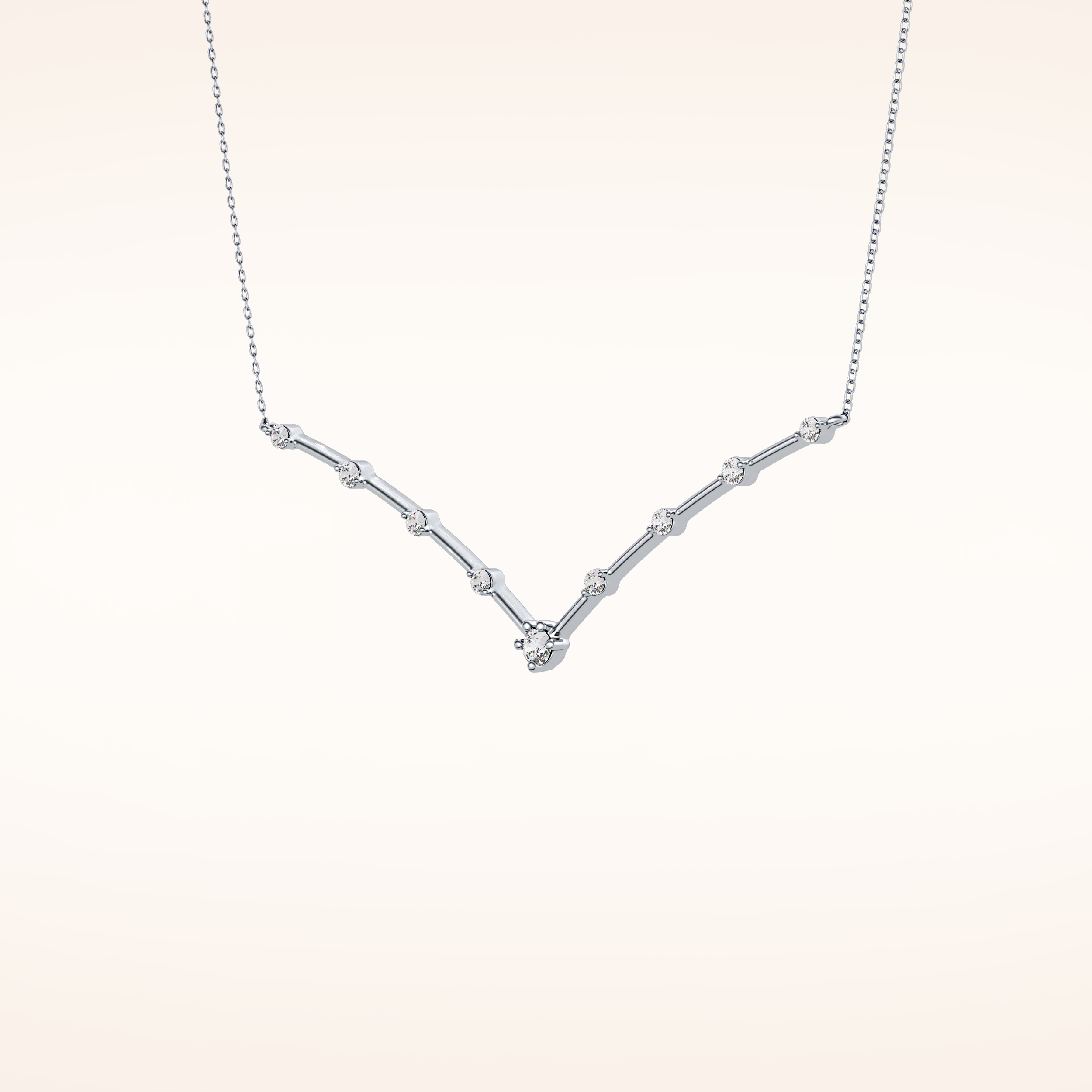 0.33 TCW Round Cut Moissanite Multi Stone V-Shaped Necklace