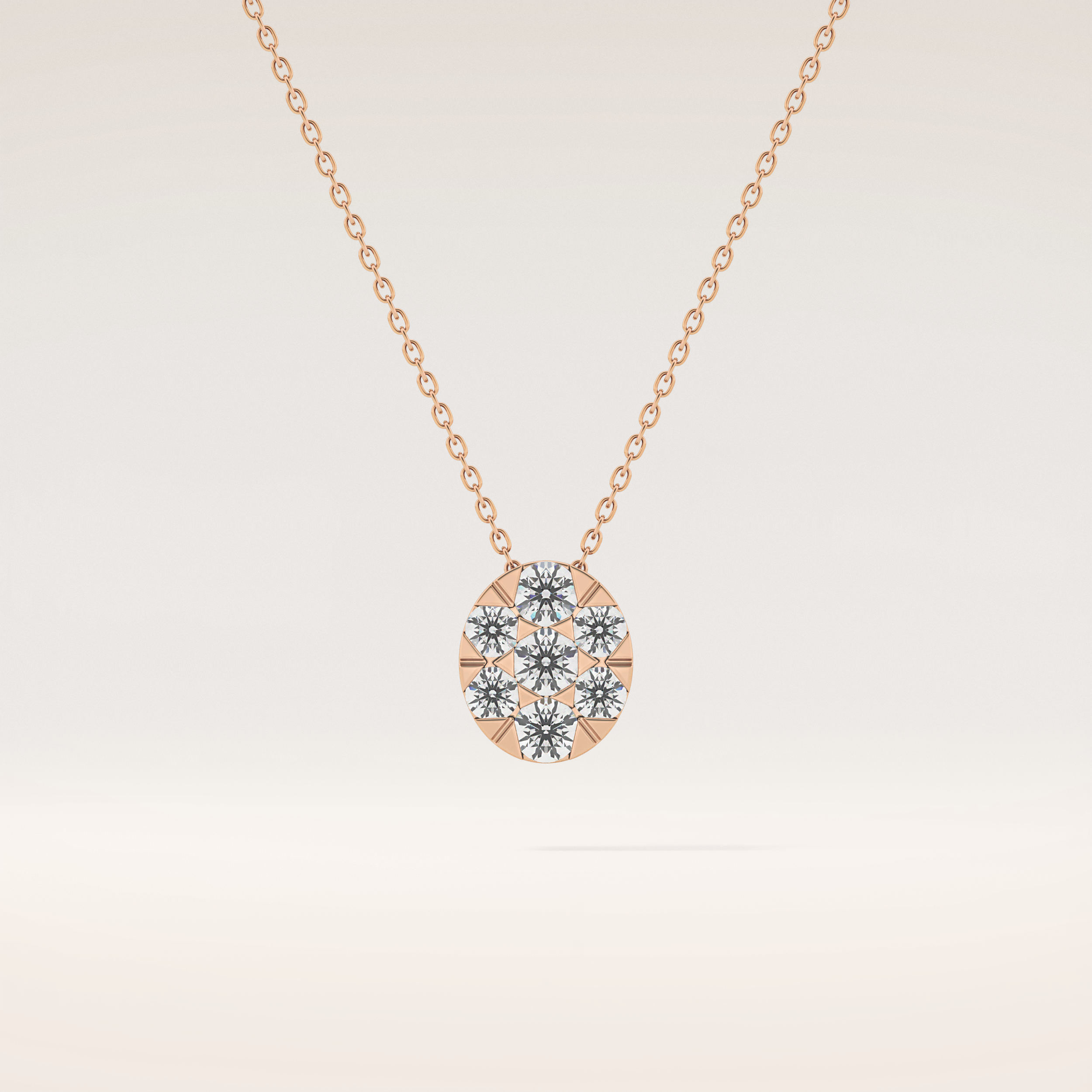 0.54 TCW Round Cut Moissanite Multi Stone Oval Pendant Necklace