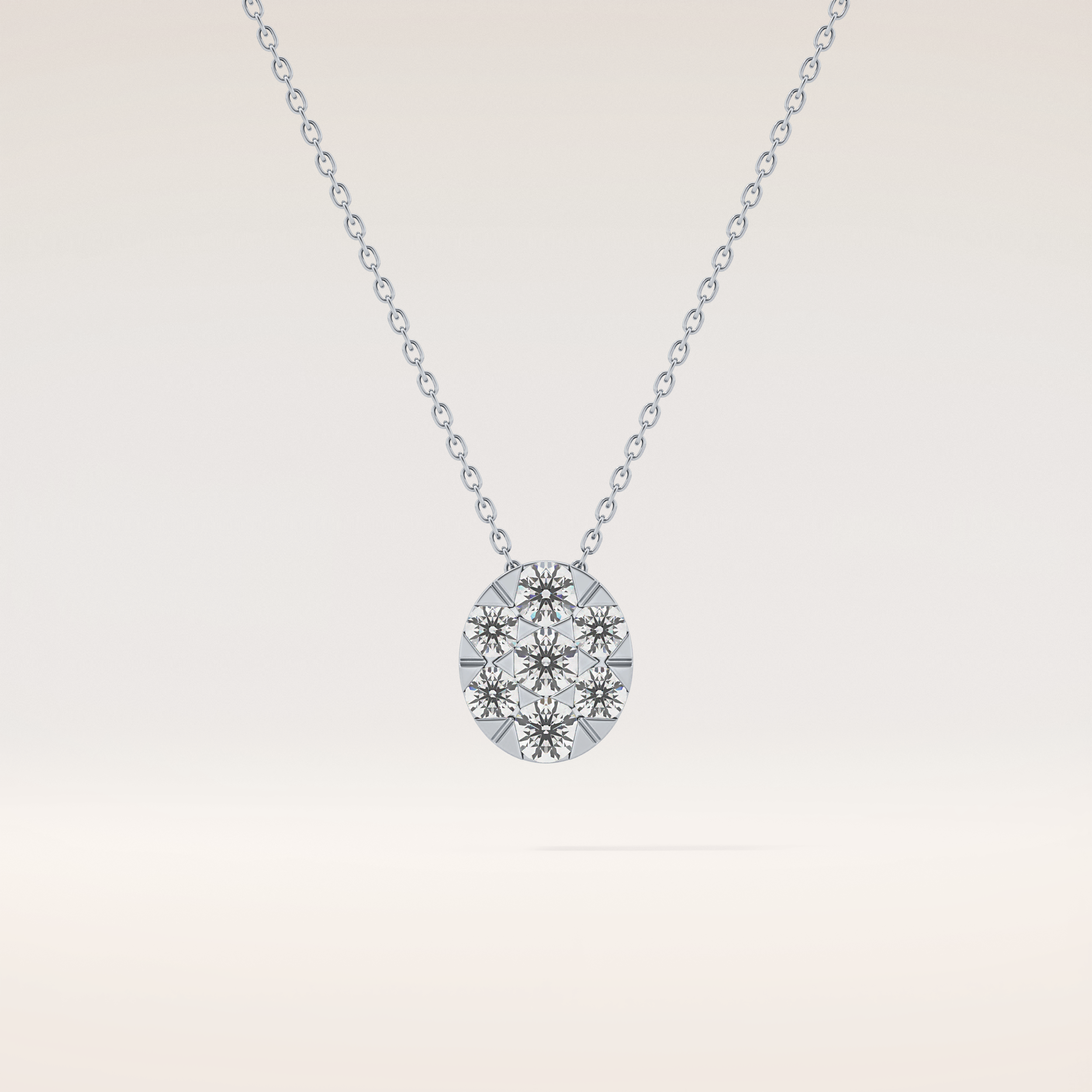 0.54 TCW Round Cut Moissanite Multi Stone Oval Pendant Necklace