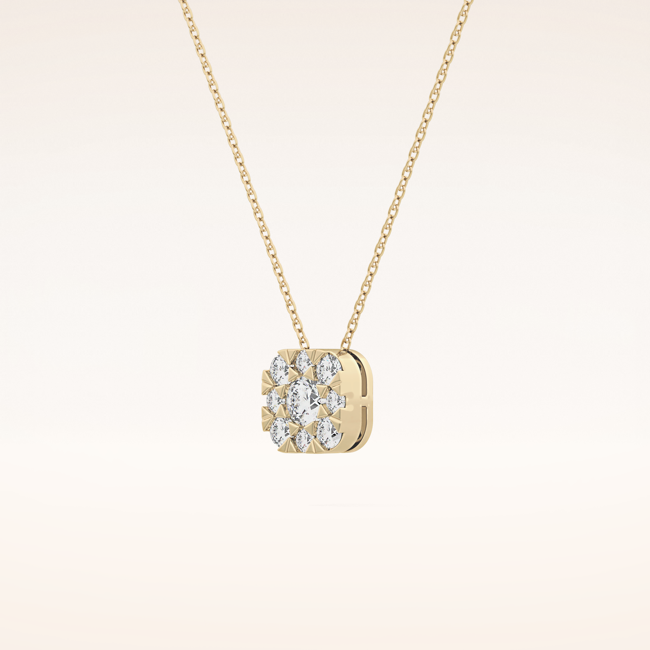 1.16 TCW Round Cut Moissanite Multi Stone Cushion Pendant Necklace