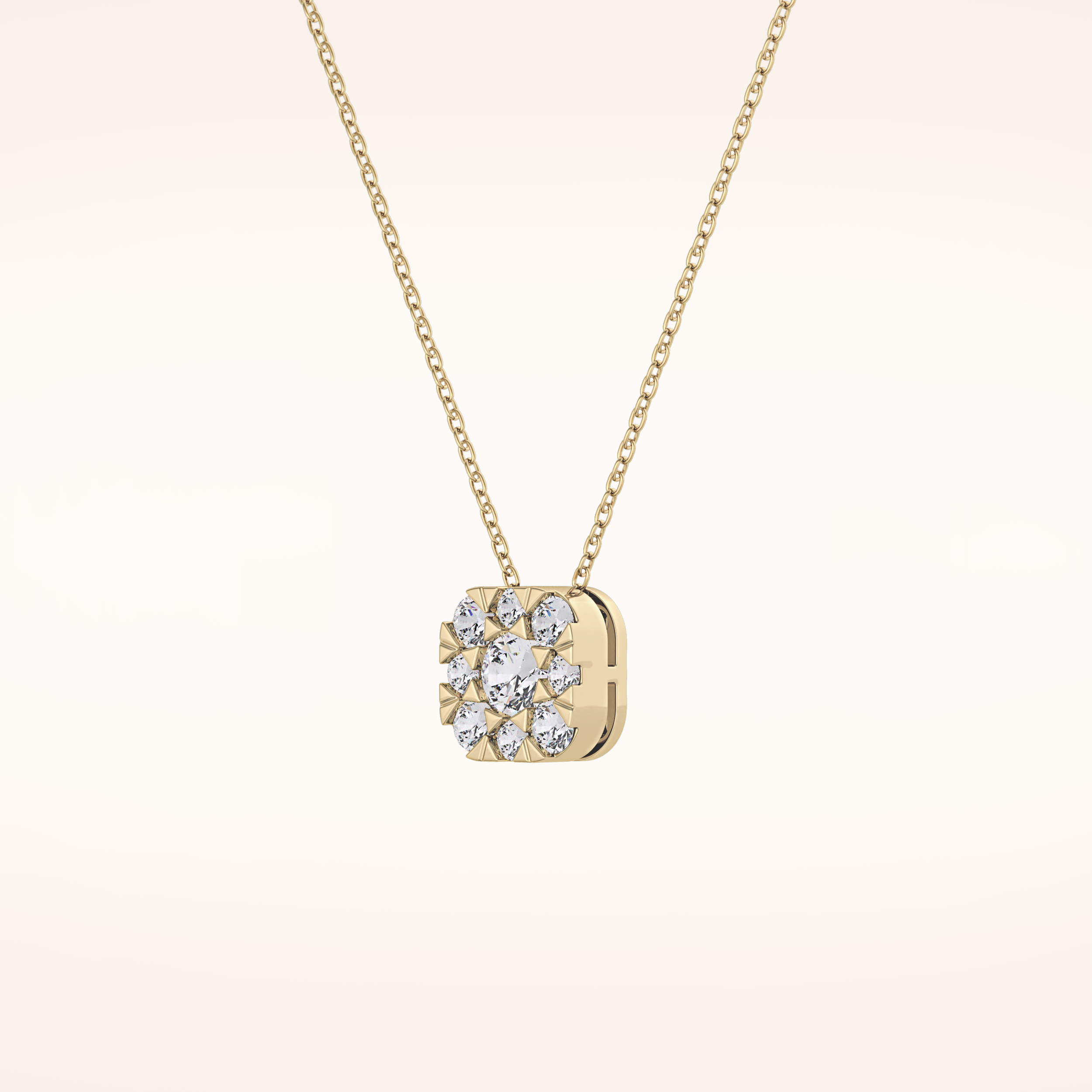1.16 TCW Round Cut Moissanite Multi Stone Cushion Pendant Necklace
