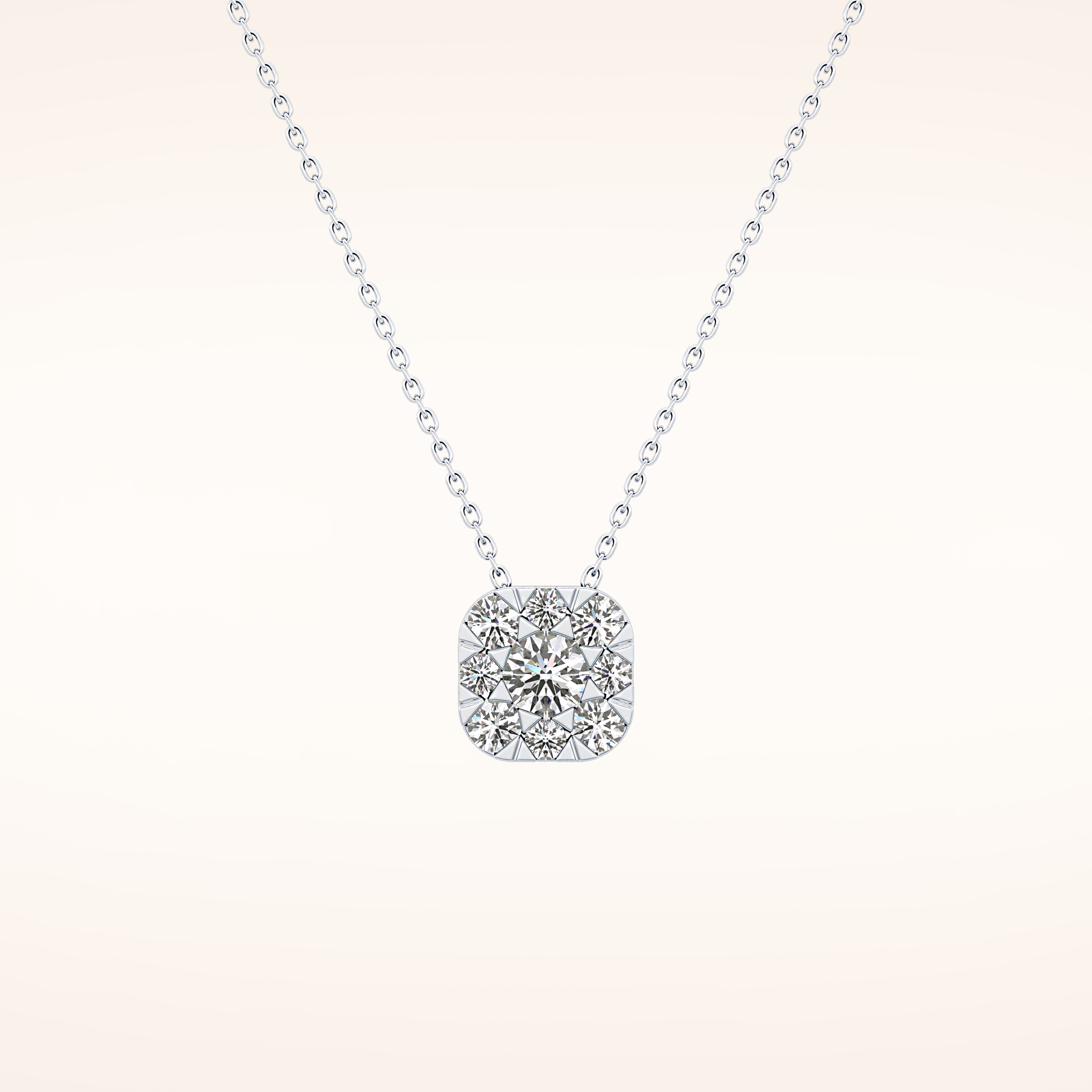 1.16 TCW Round Cut Moissanite Multi Stone Cushion Pendant Necklace