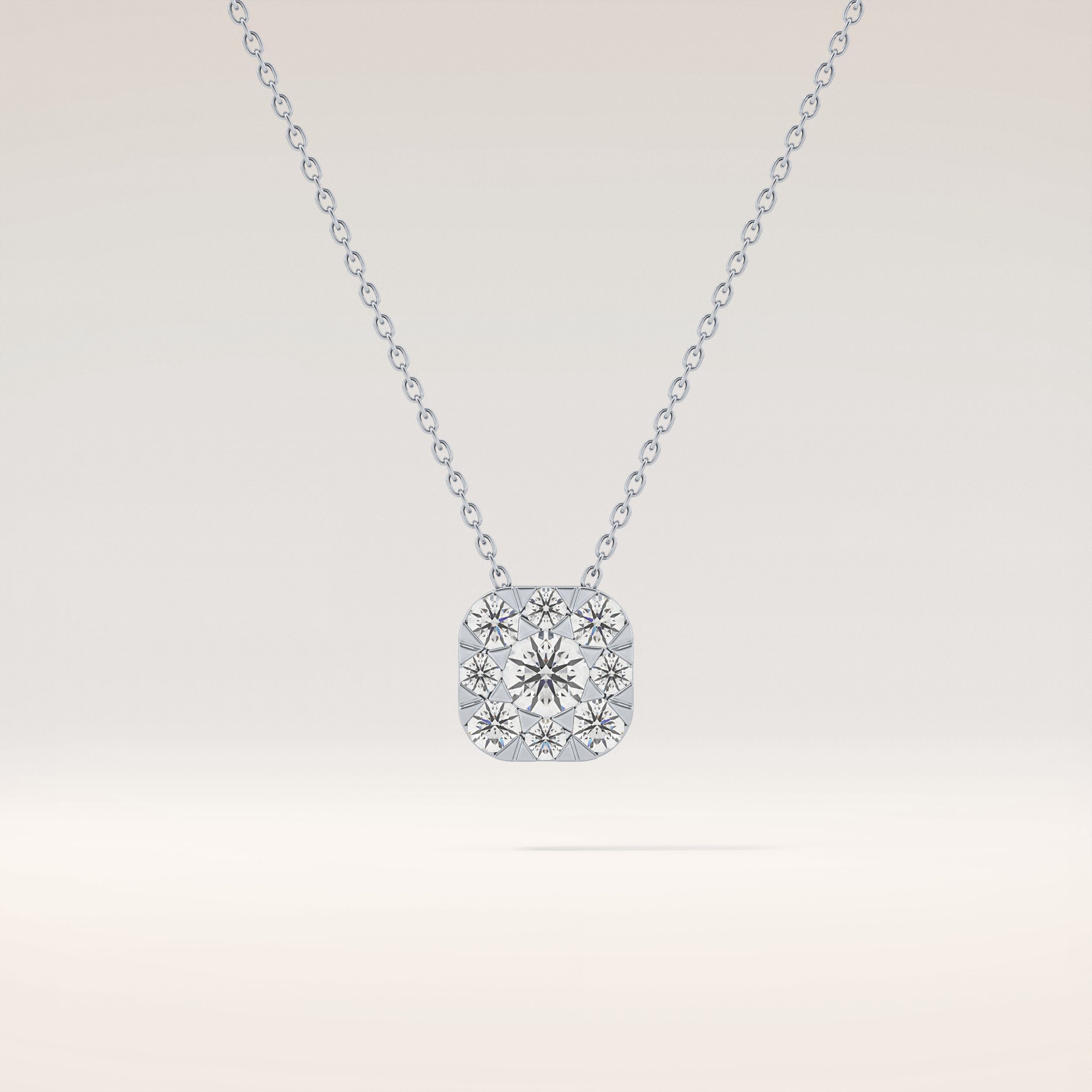 1.16 TCW Round Cut Moissanite Multi Stone Cushion Pendant Necklace