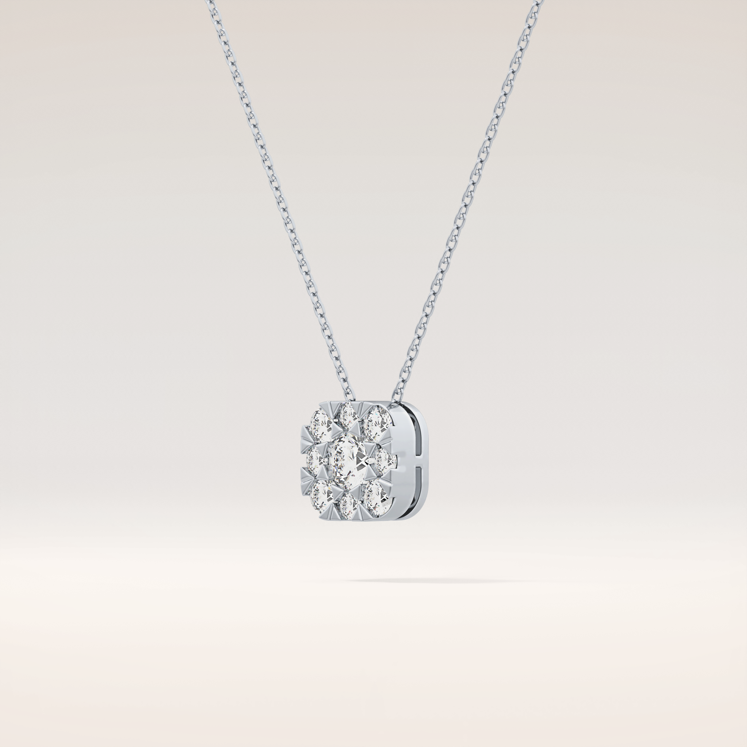 1.16 TCW Round Cut Moissanite Multi Stone Cushion Pendant Necklace