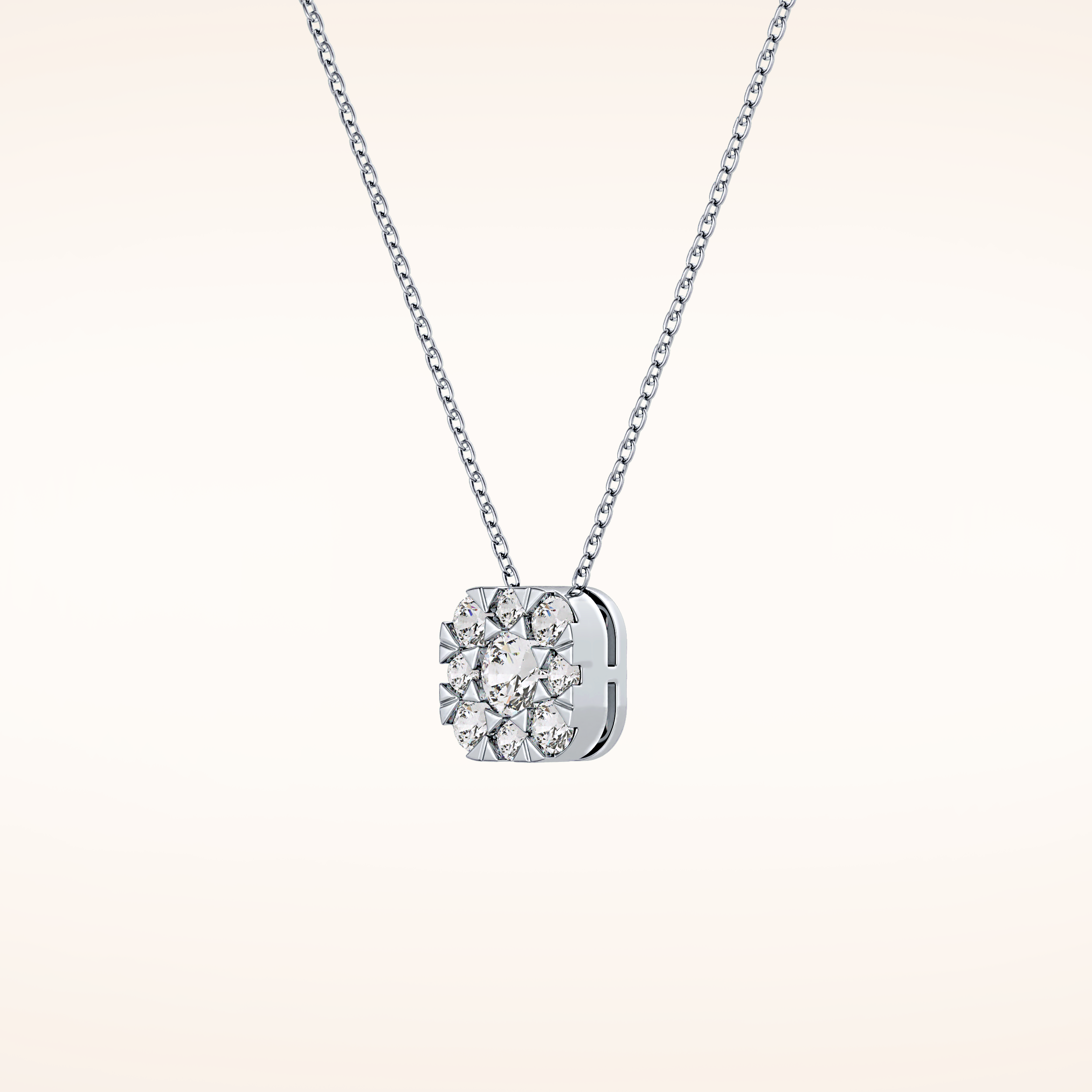 1.16 TCW Round Cut Moissanite Multi Stone Cushion Pendant Necklace