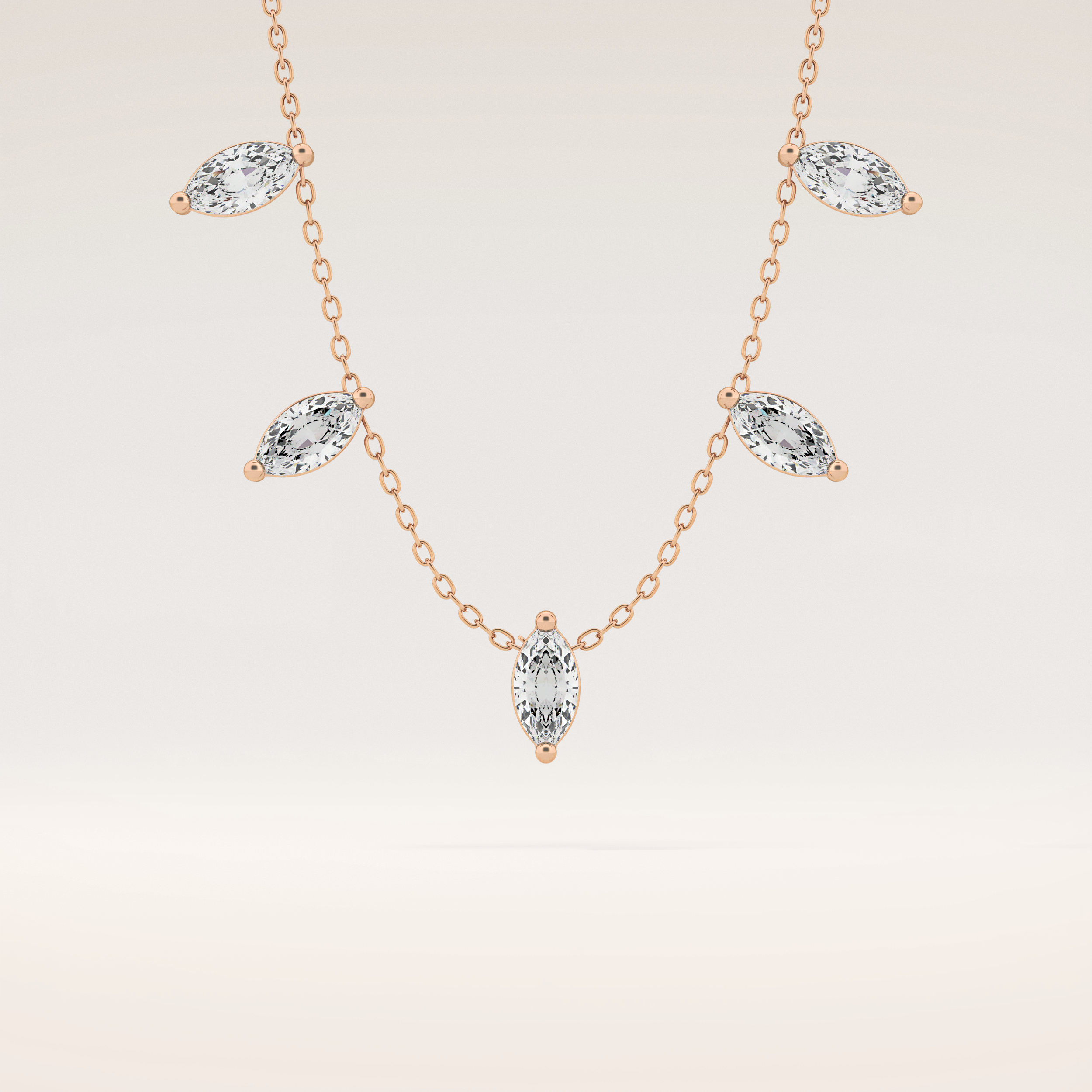 0.88 TCW Marquise Cut Moissanite Five Stone Necklace