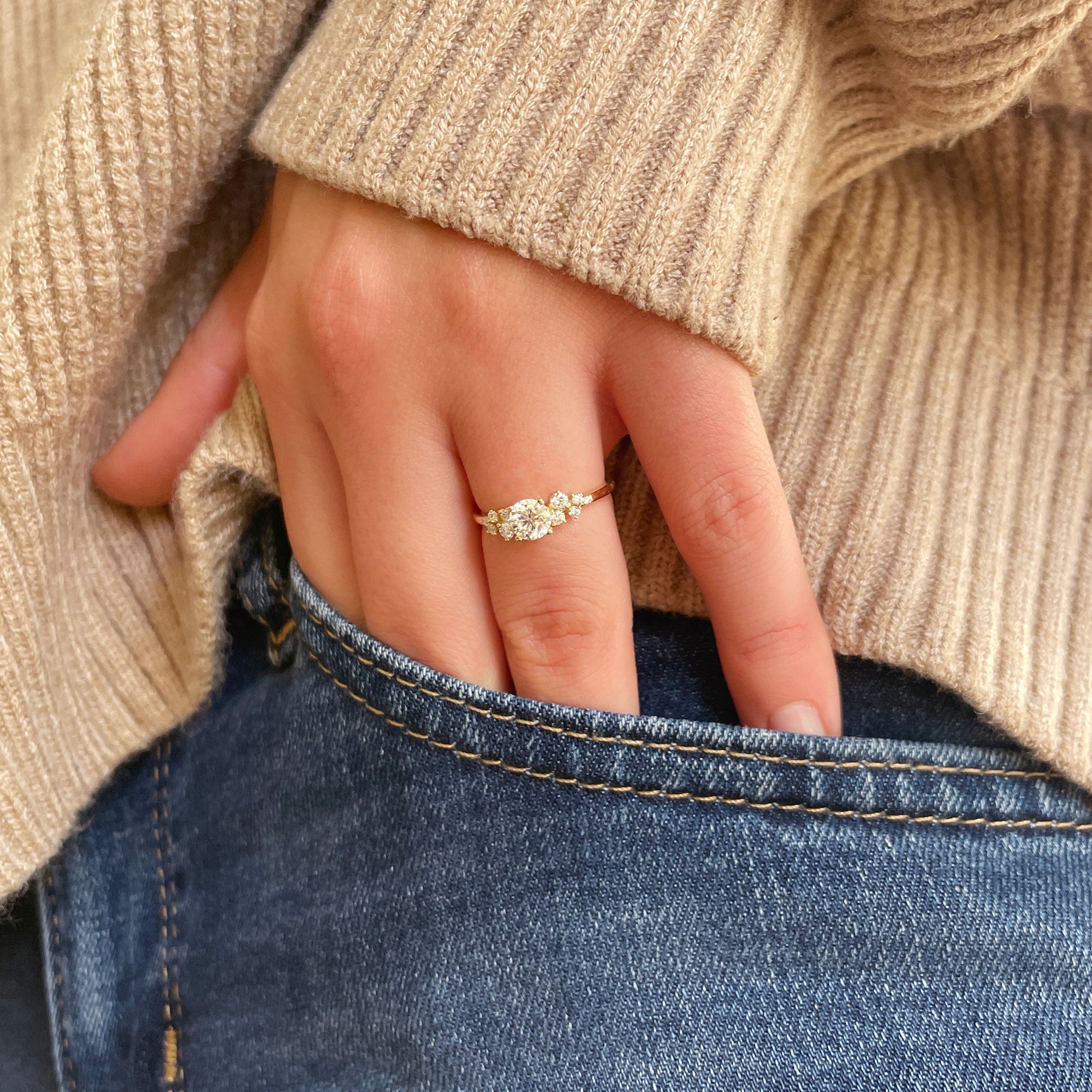 Round Cluster Lab Grown Diamond Engagement Ring