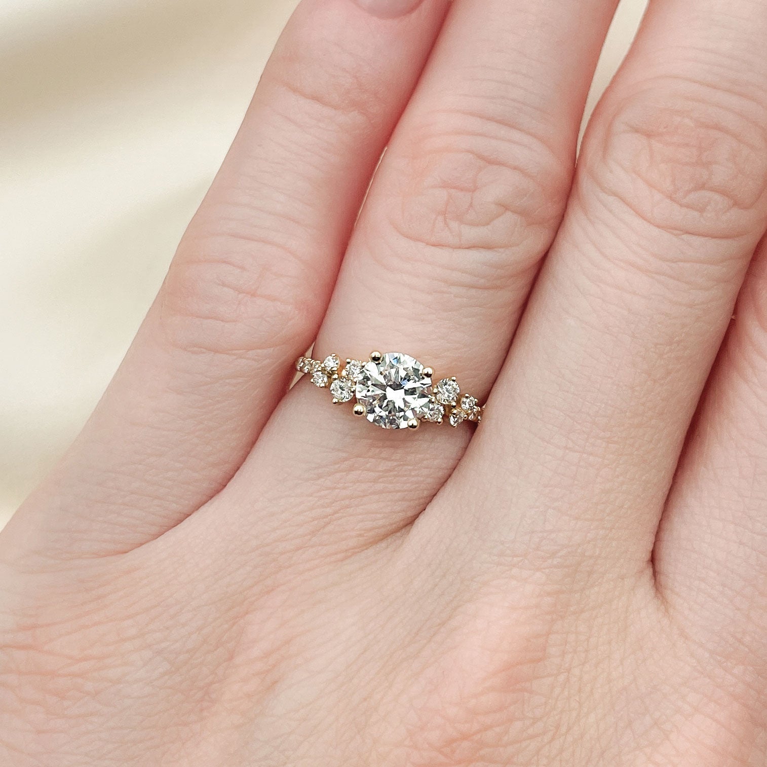 Round Cluster Lab Grown Diamond Engagement Ring