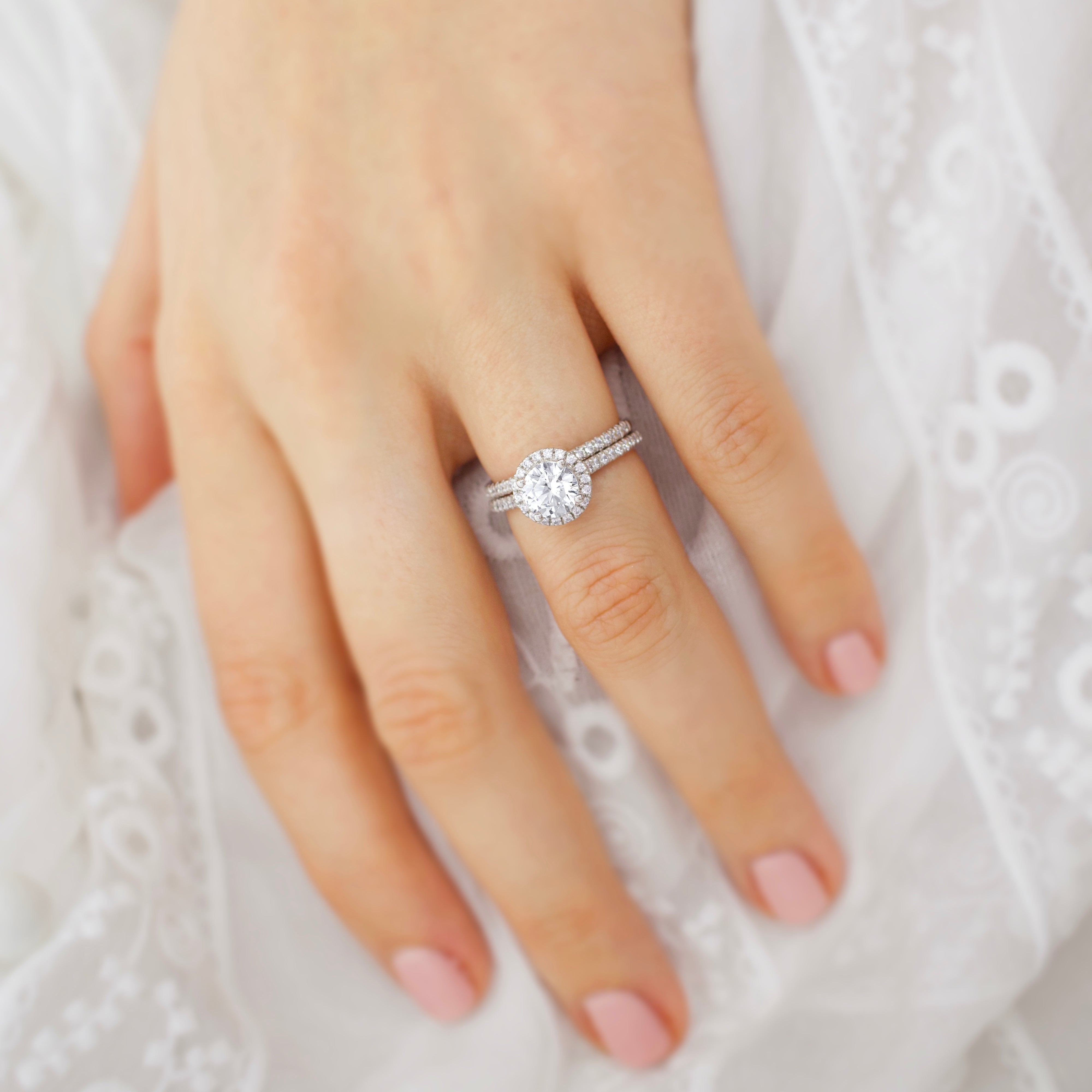 Round Halo & Pave Cathedral Lab Grown Diamond Engagement Ring