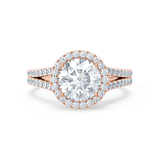 Round Halo & Pave Split Shank Lab Grown Diamond Engagement Ring