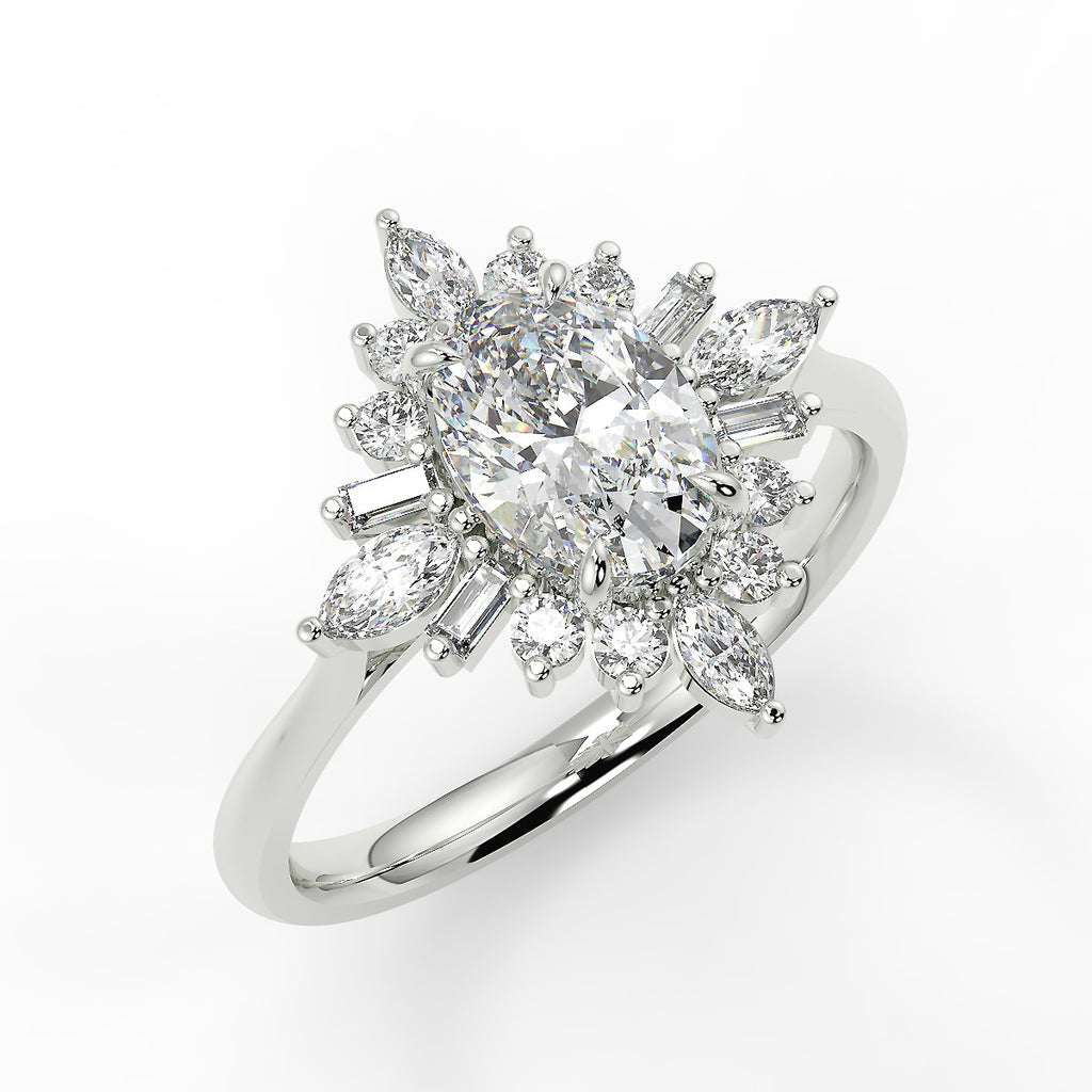 Cluster Engagement Ring Featuring 0.84 CT Oval Moissanite 4