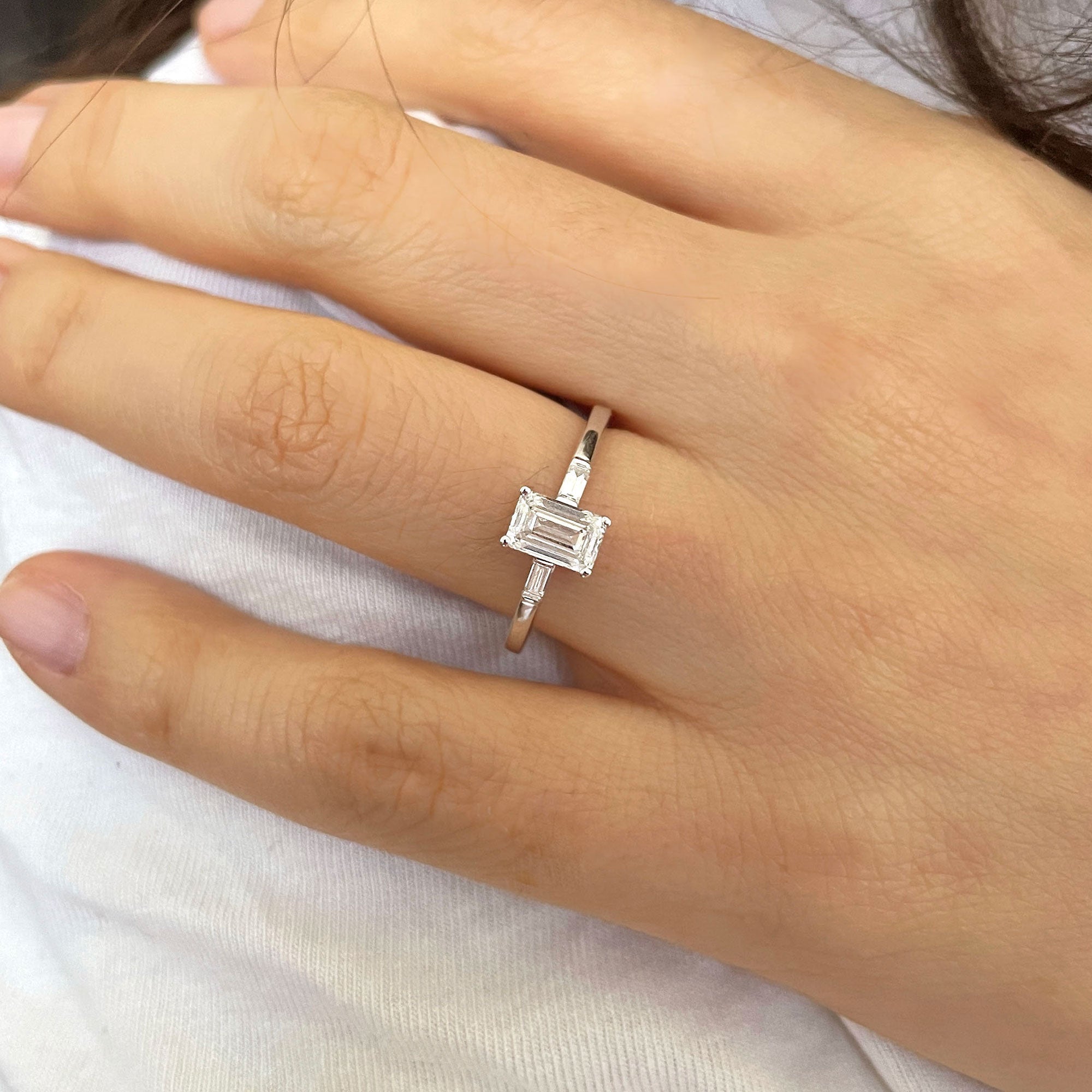 Emerald Three Stone Lab Grown Diamond Engagement Ring