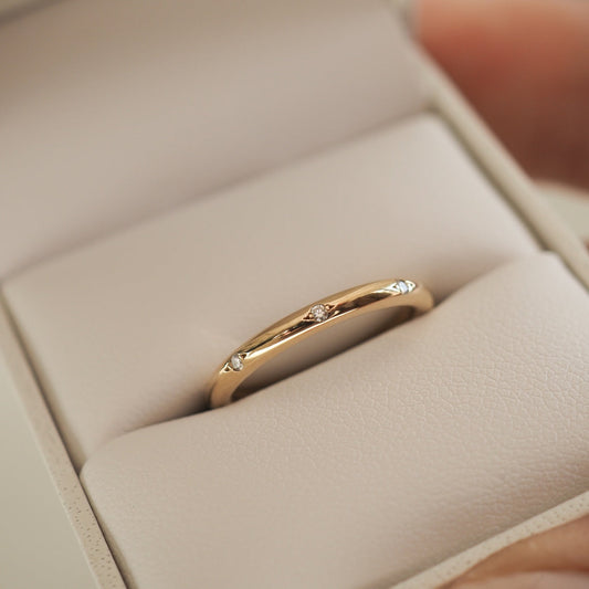 Flush Setting Wedding Band Featuring 0.08 TCW Round Moissanite 1