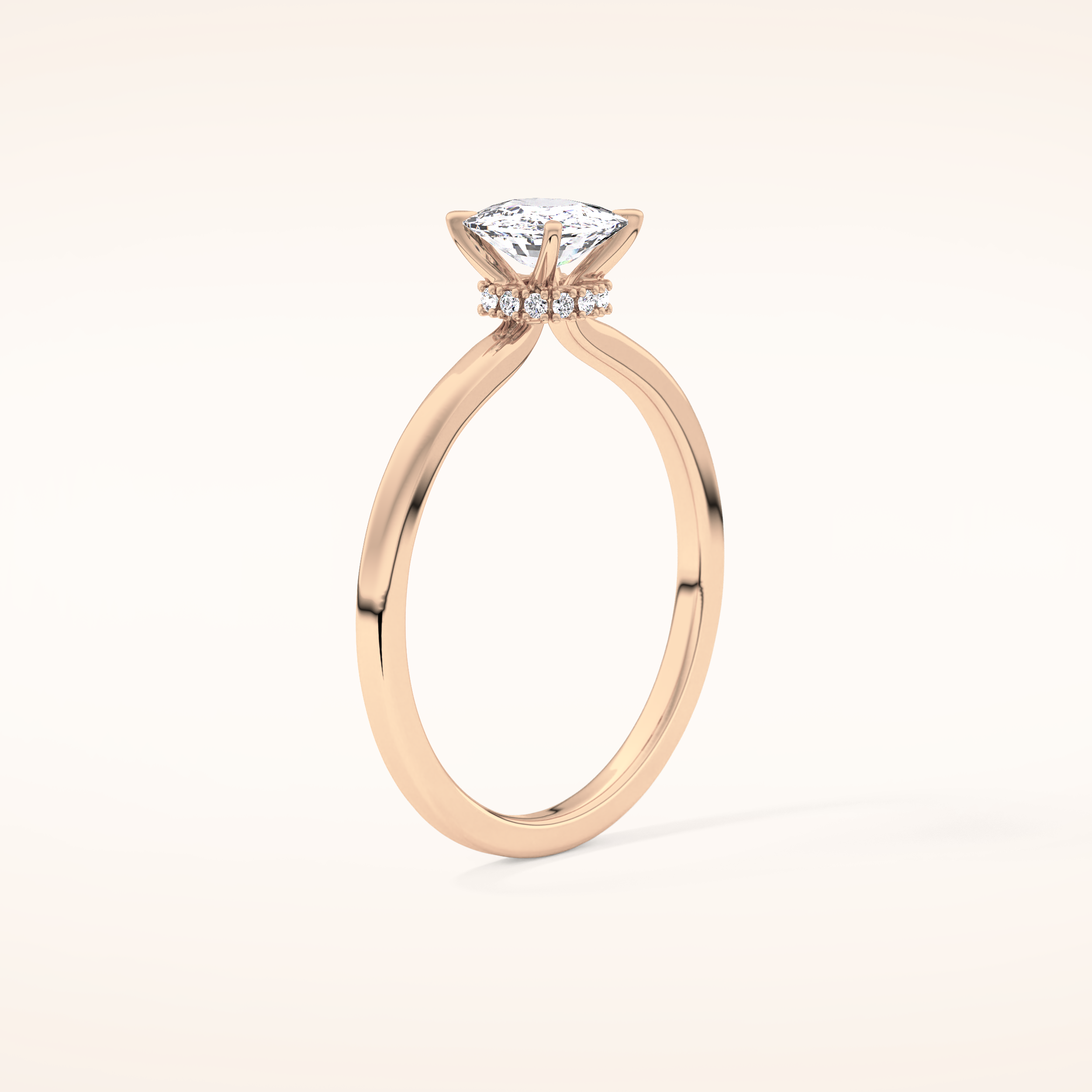 0.78 CT Cushion Shaped Hidden Halo Moissanite Engagement Ring