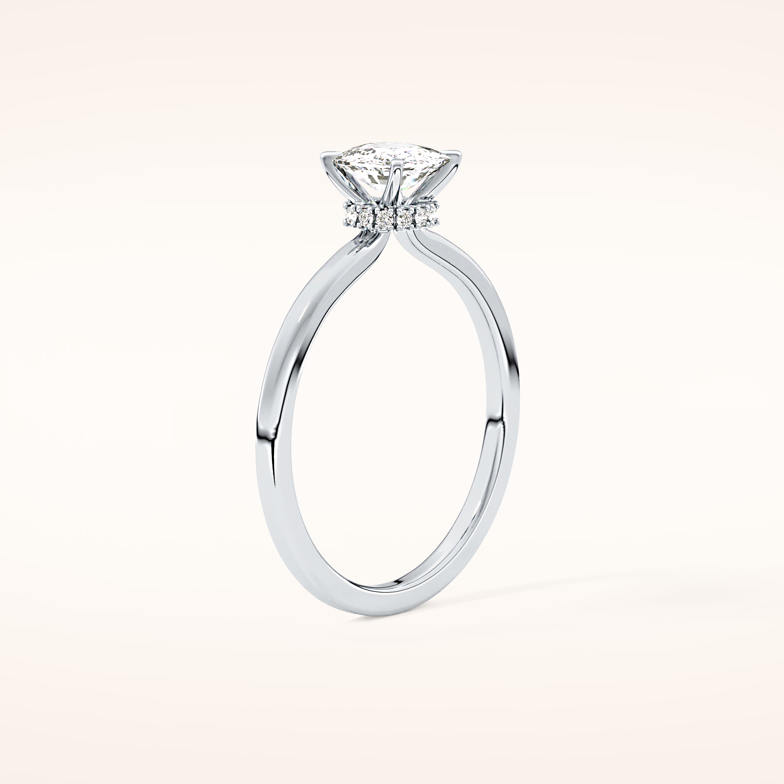 0.78 CT Cushion Shaped Hidden Halo Moissanite Engagement Ring