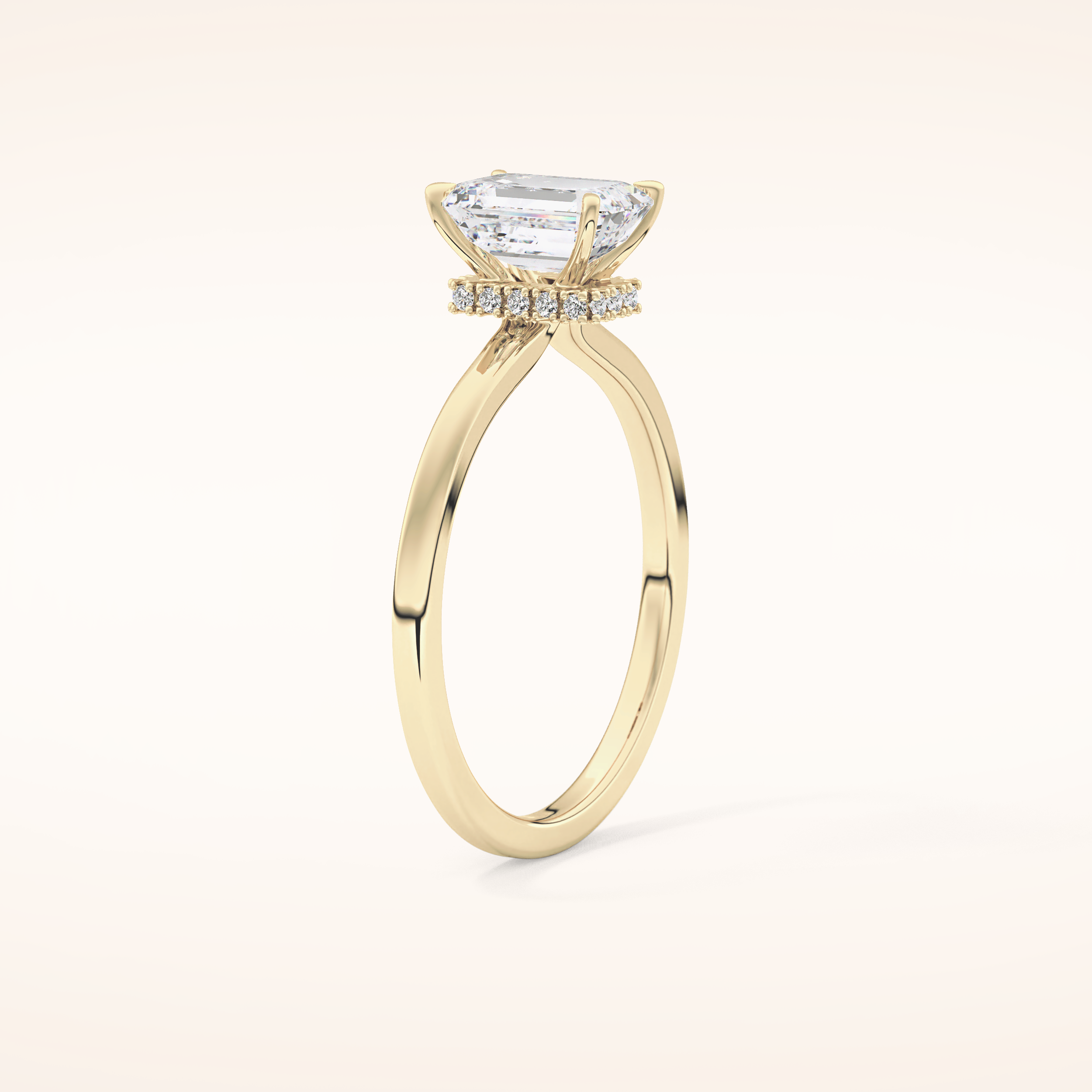 1.02 CT Emerald Shaped Hidden Halo Moissanite Engagement Ring