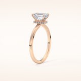 1.02 CT Emerald Shaped Hidden Halo Moissanite Engagement Ring
