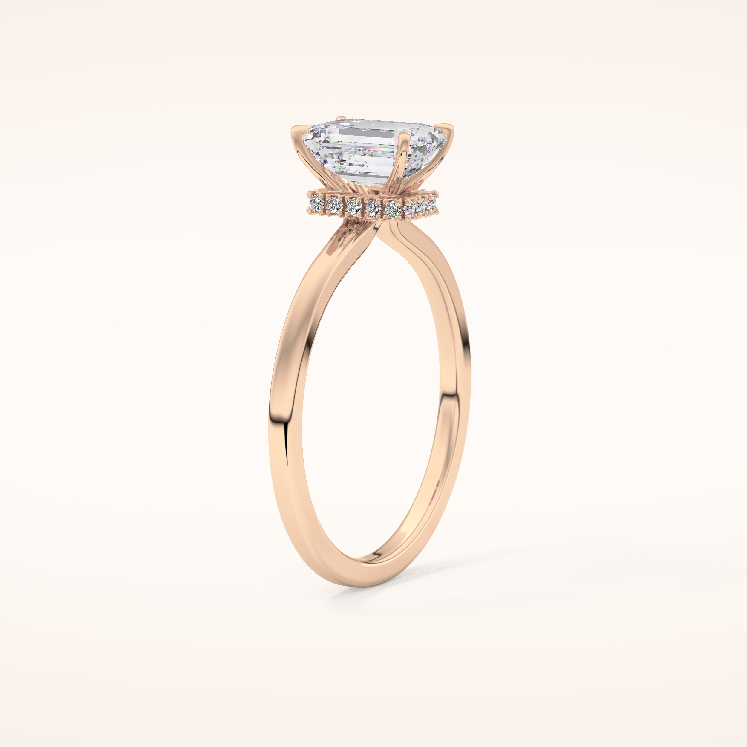 1.02 CT Emerald Shaped Hidden Halo Moissanite Engagement Ring