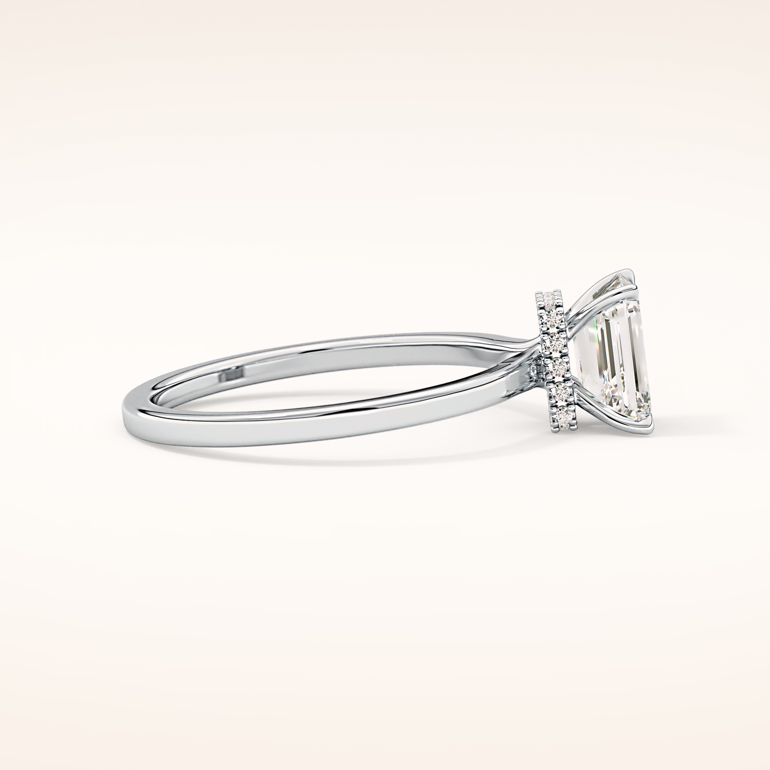 1.02 CT Emerald Shaped Hidden Halo Moissanite Engagement Ring