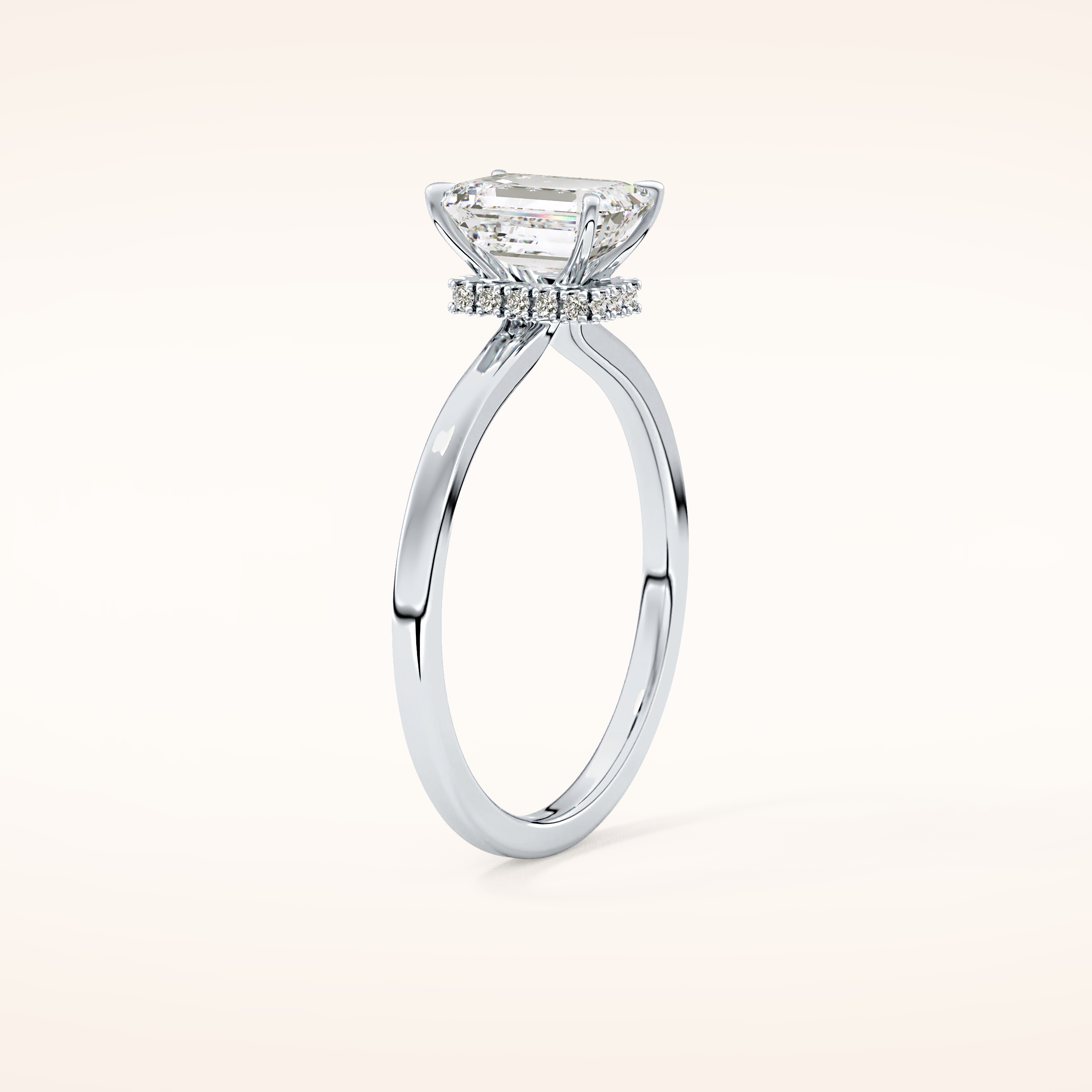 1.02 CT Emerald Shaped Hidden Halo Moissanite Engagement Ring