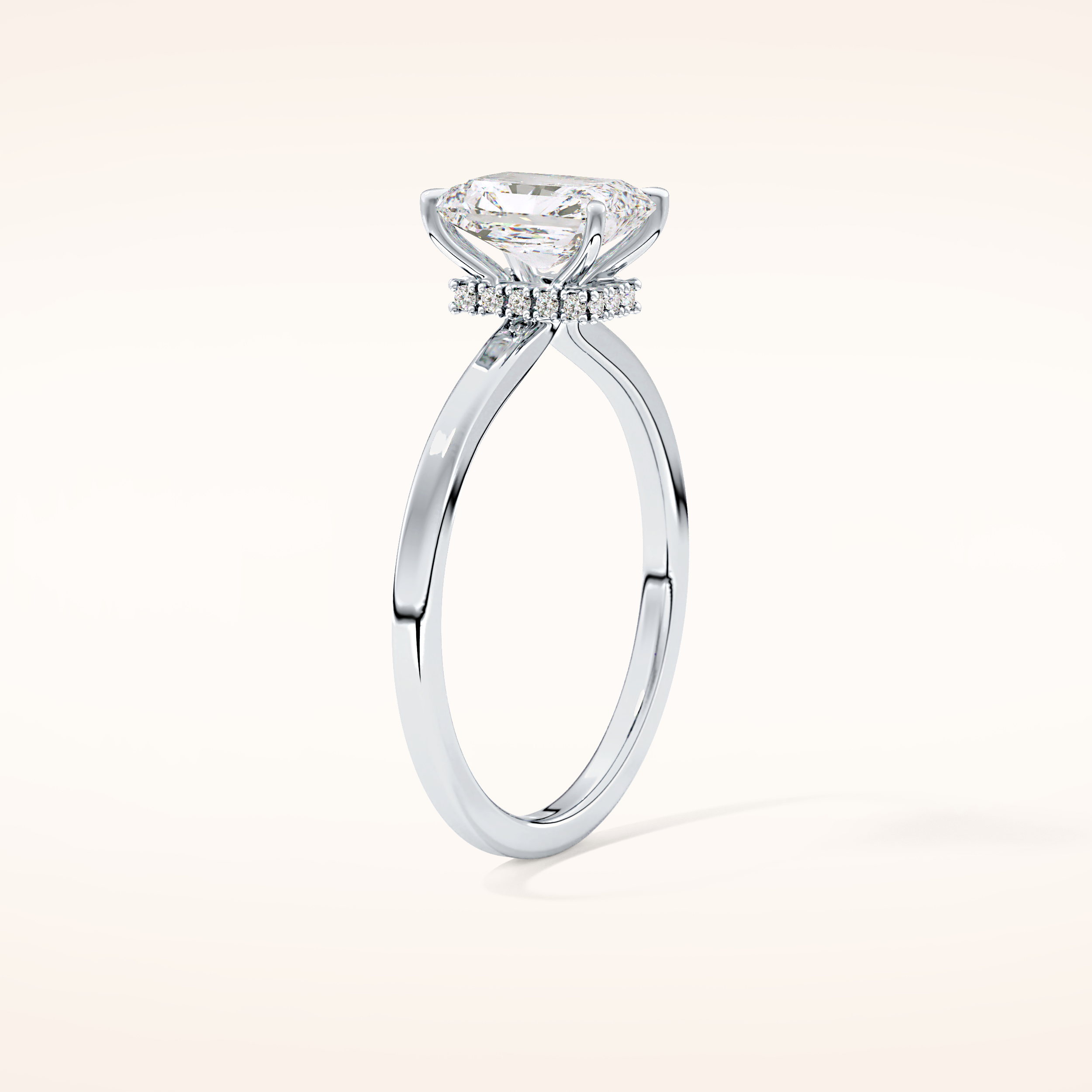 1.21 CT Radiant Shaped Hidden Halo Moissanite Engagement Ring