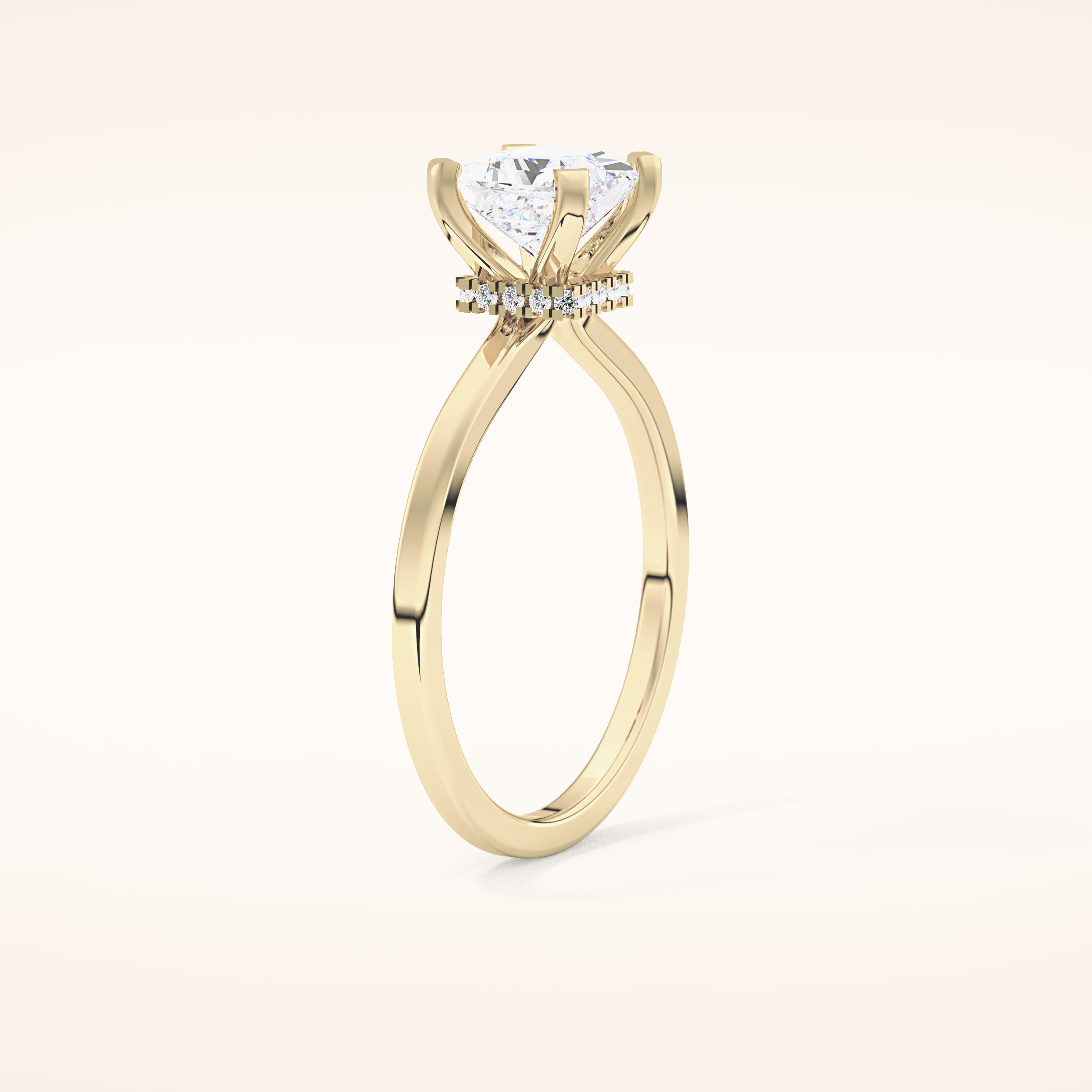 1.04 CT Princess Shaped Hidden Halo Moissanite Engagement Ring